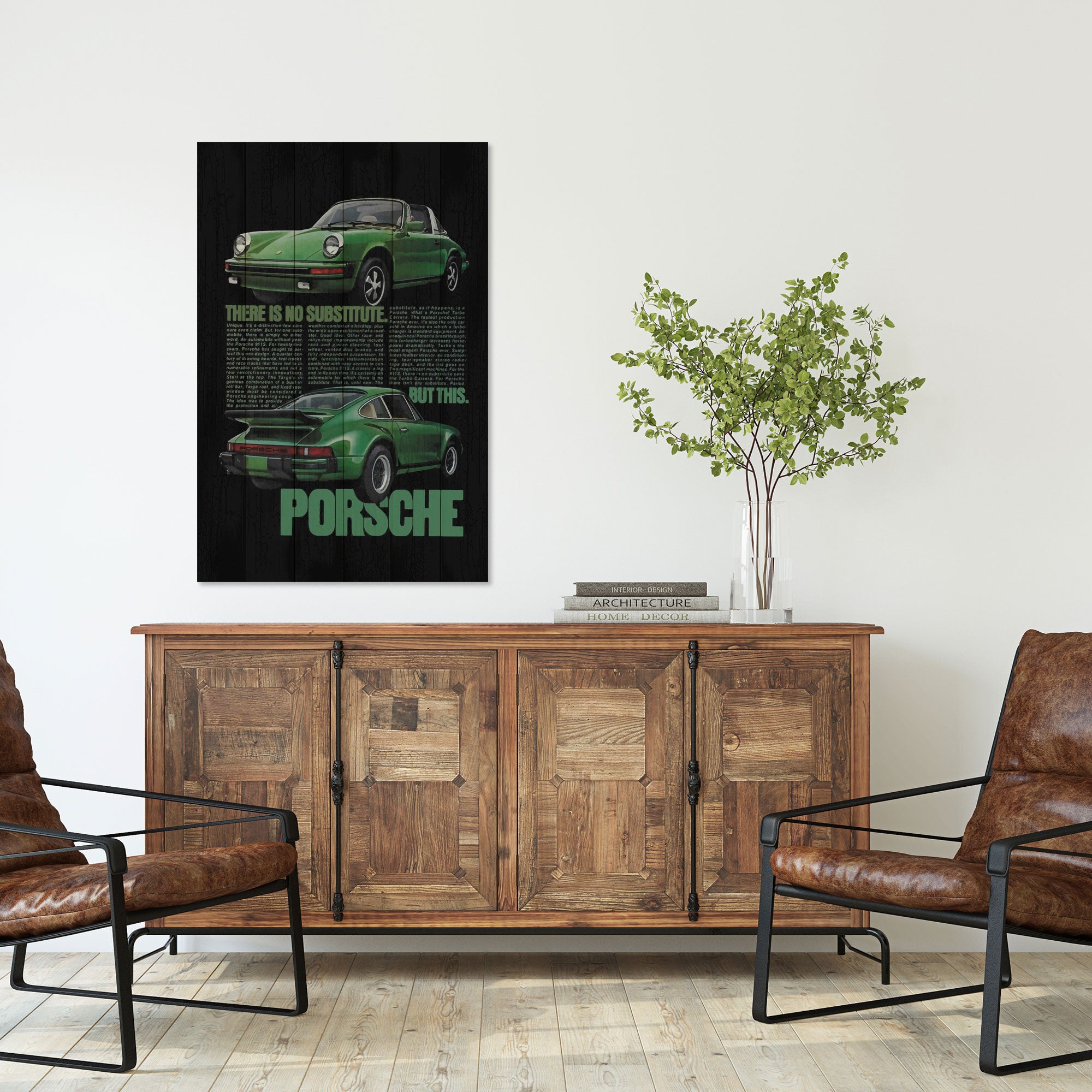 Obraz Wood Zelené Porsche-50x70 cm