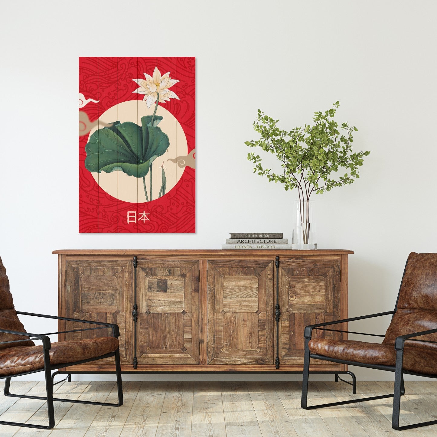 Obraz Wood Japanese Collage Red-30x40 cm