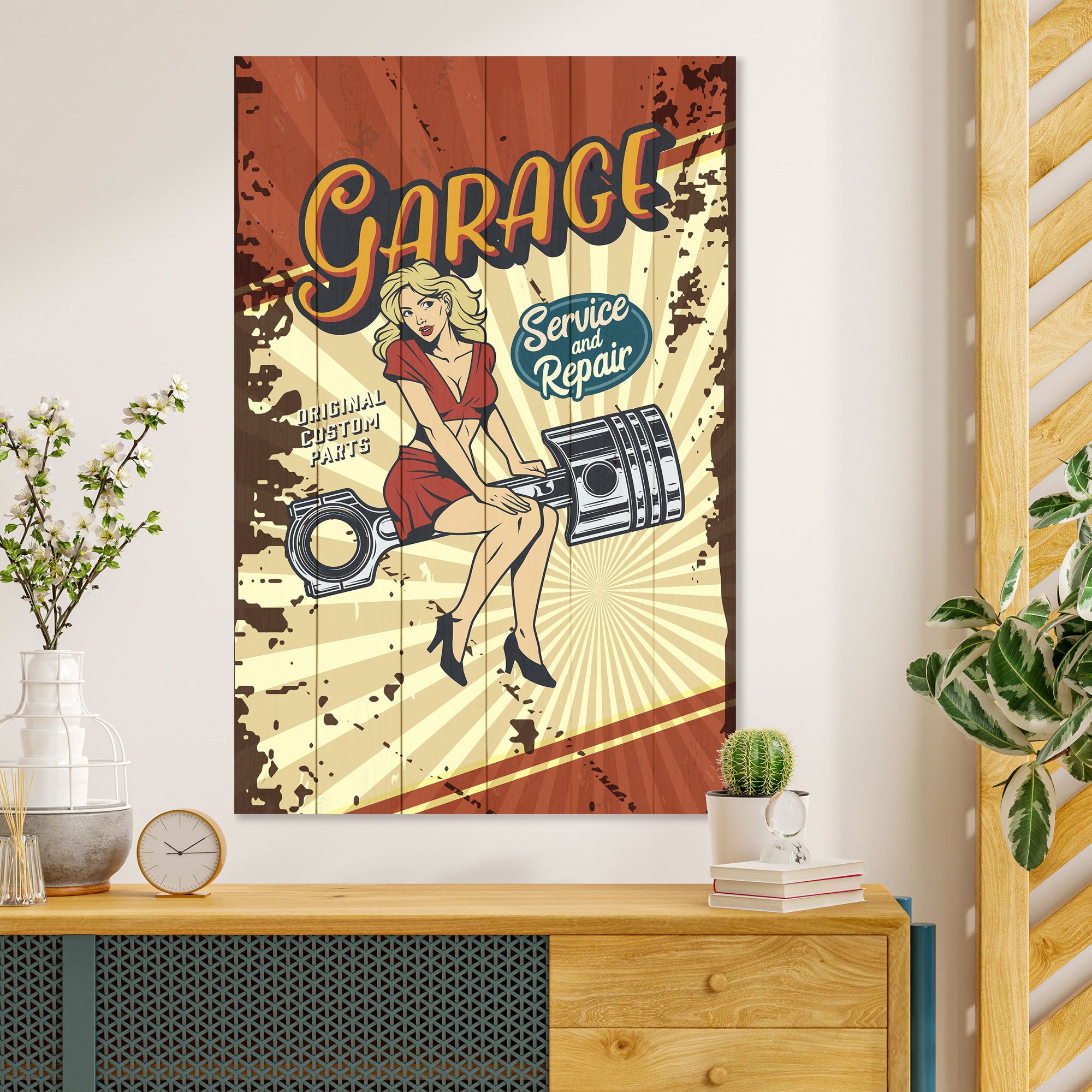 Obraz Wood Garáž Servis a oprava-70x90 cm