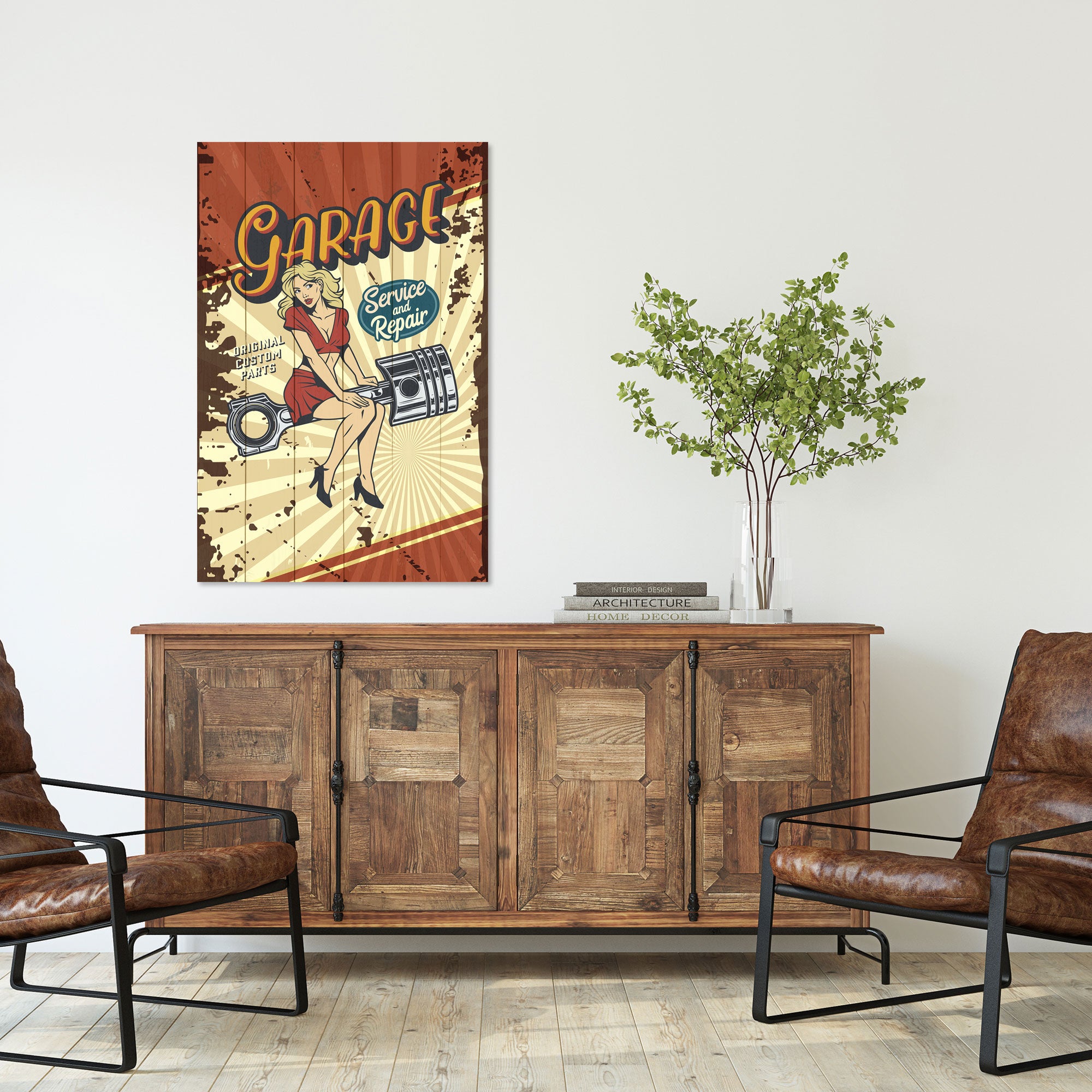 Obraz Wood Garáž Servis a oprava-70x90 cm