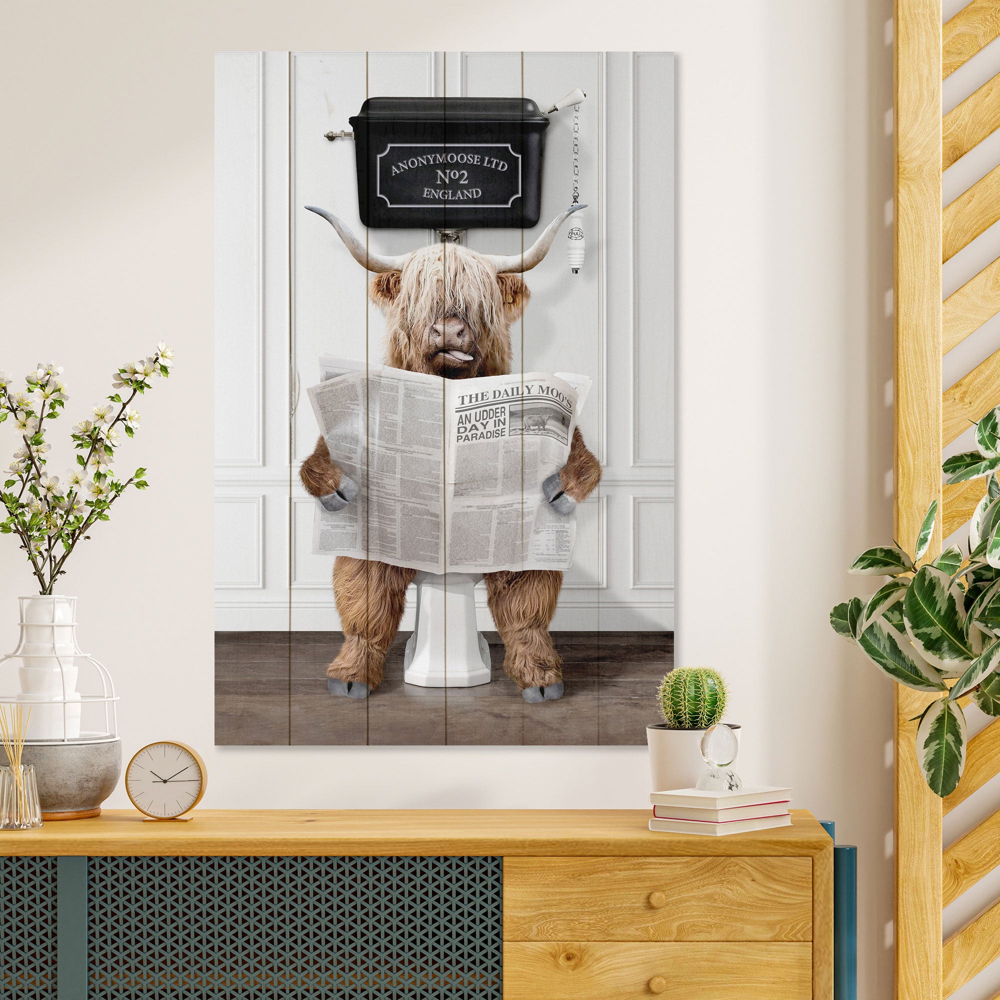 Obraz Wood Veselý zvieratko s novinami-40x60 cm