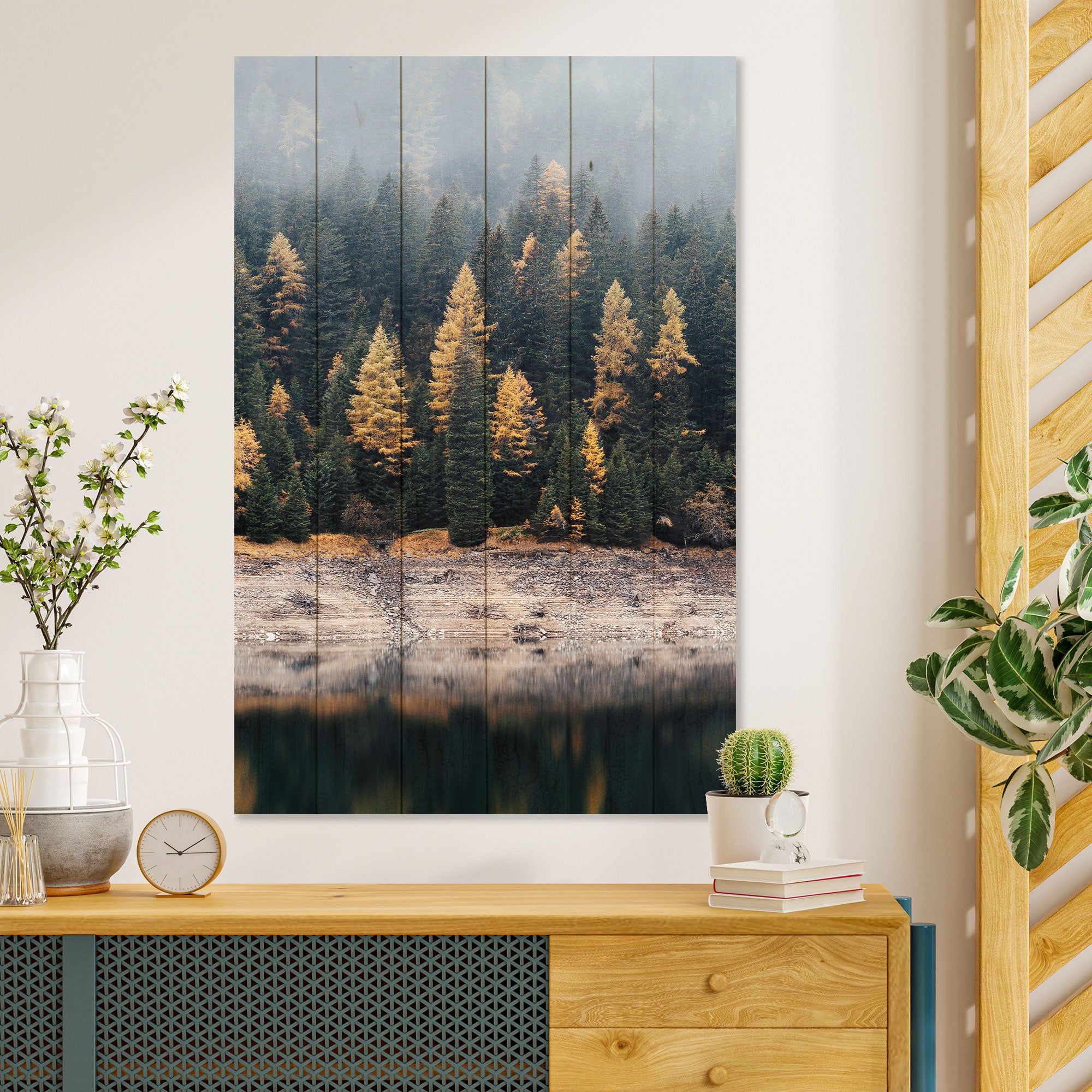 Obraz Wood Hmlistý les-50x70 cm