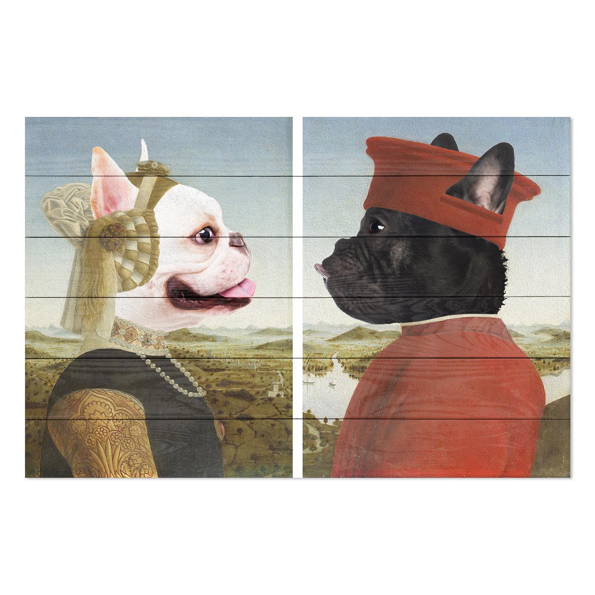 Obraz Wood Frenchie Frederico so ženou-40x60 cm