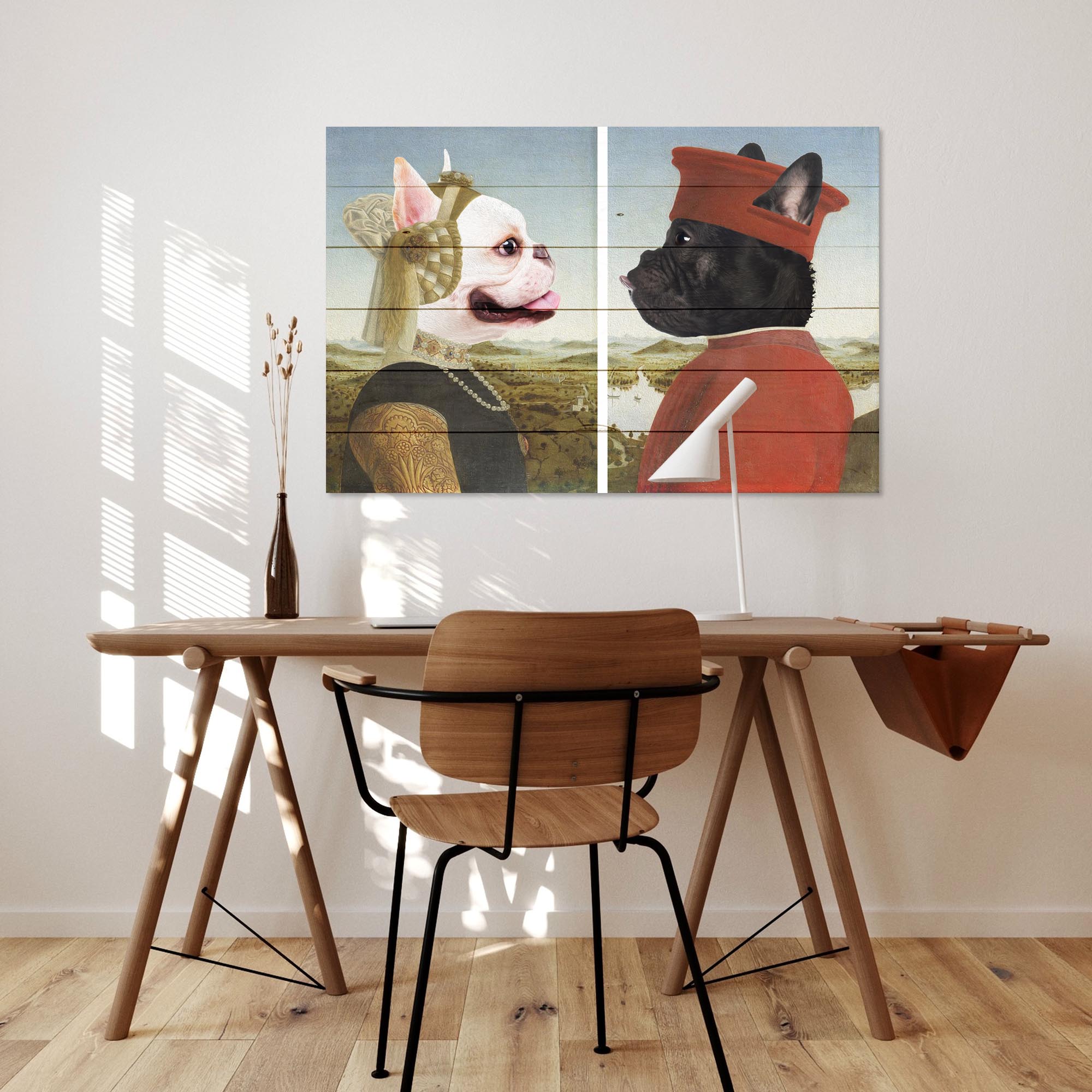 Obraz Wood Frenchie Frederico so ženou-20x30 cm