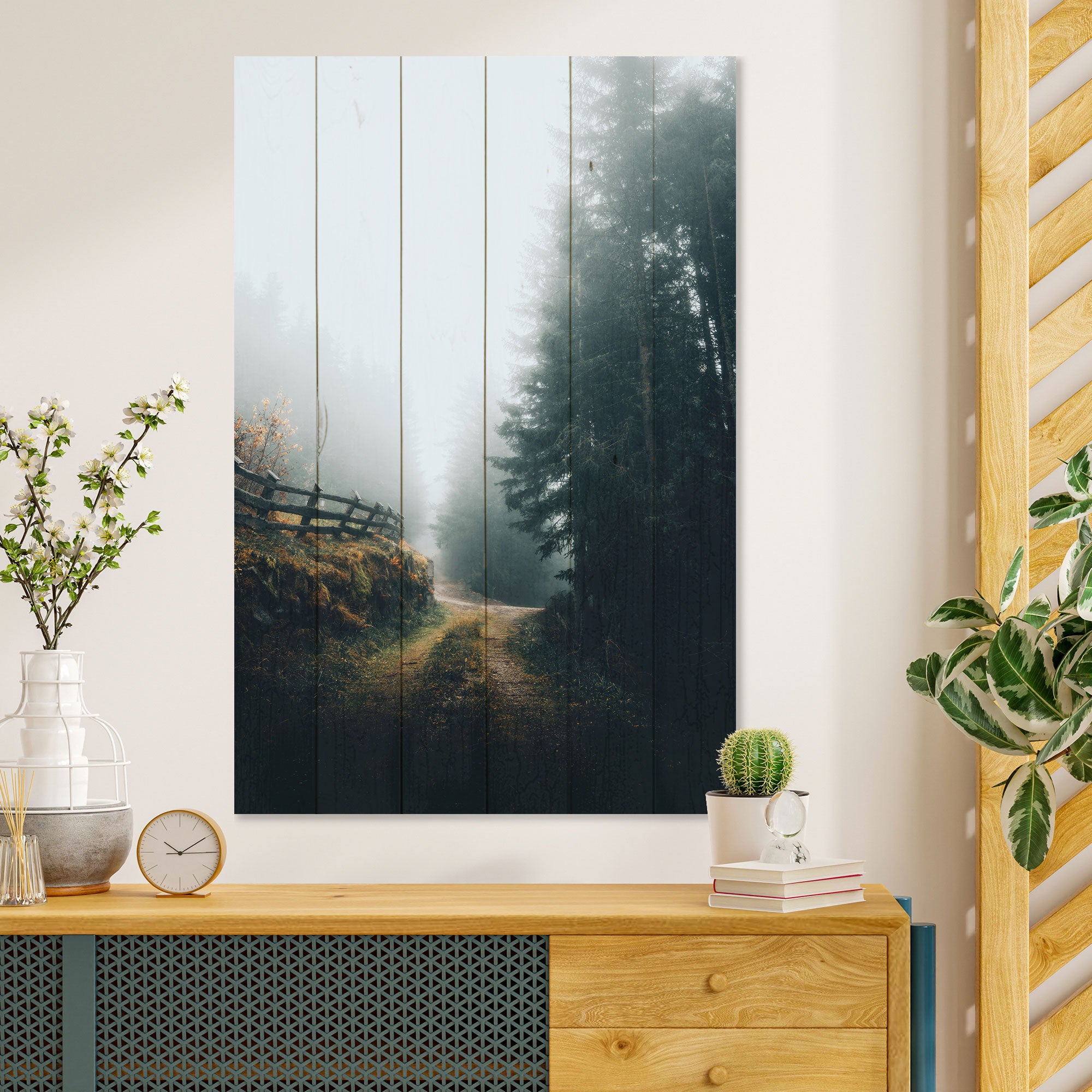 Obraz Wood Mlžná krajina-20x30 cm
