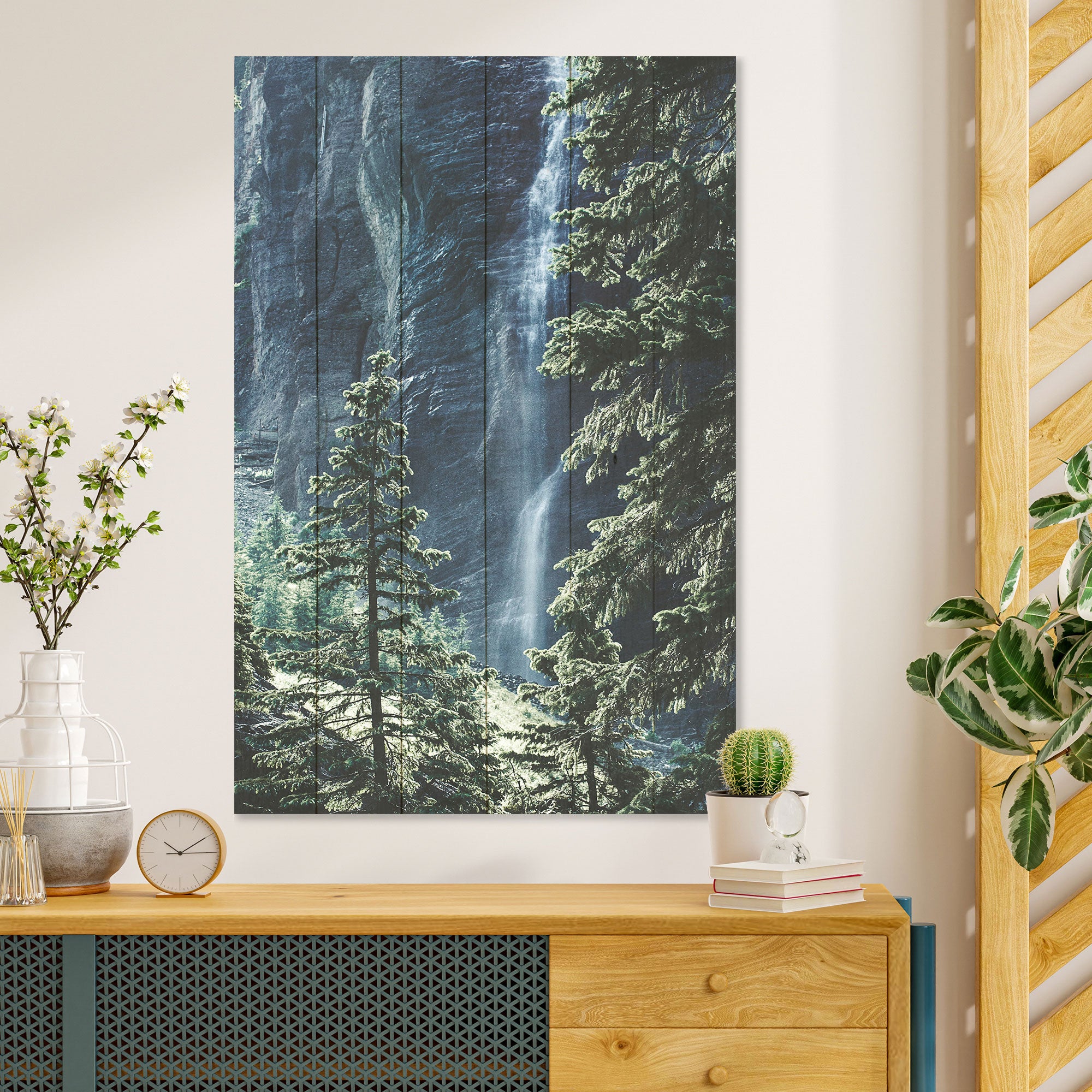 Wood Forest Waterfall Painting-30x30 cm