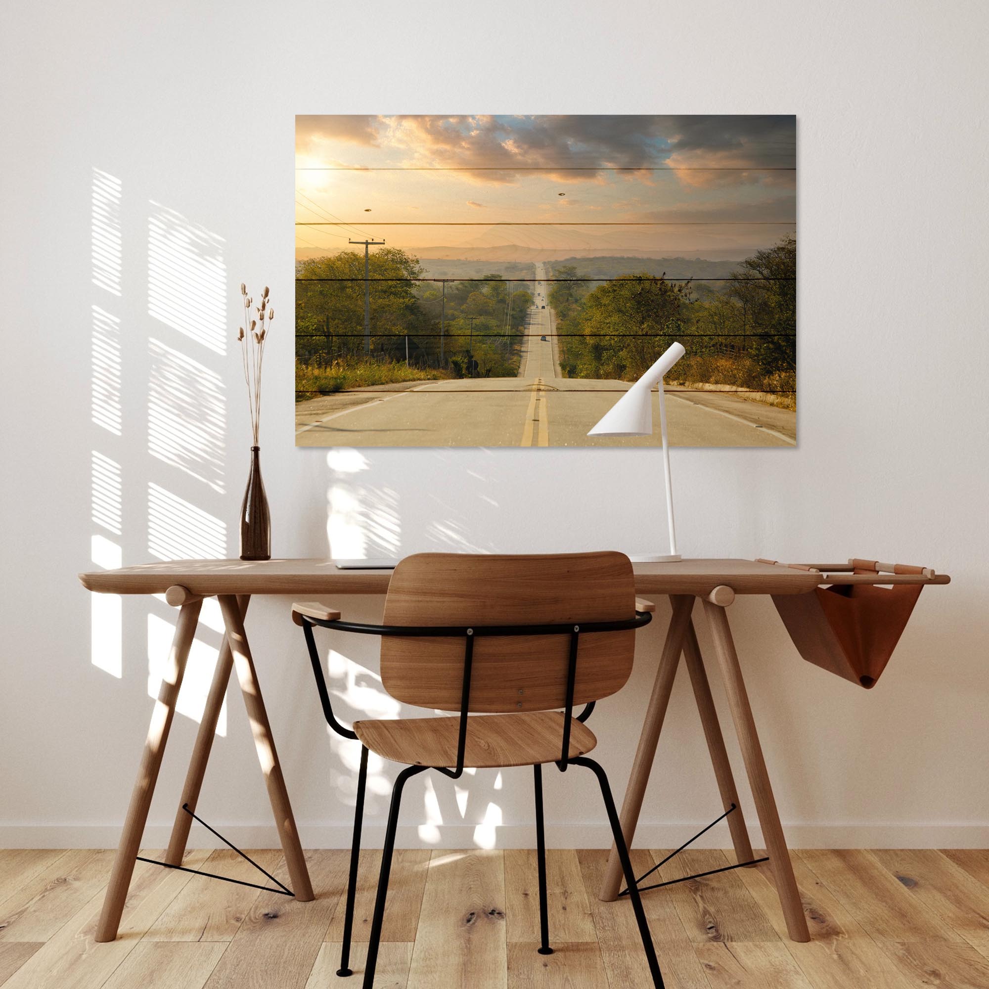 Obraz Wood Dlhá diaľnica lemovaná stromami-60x90 cm