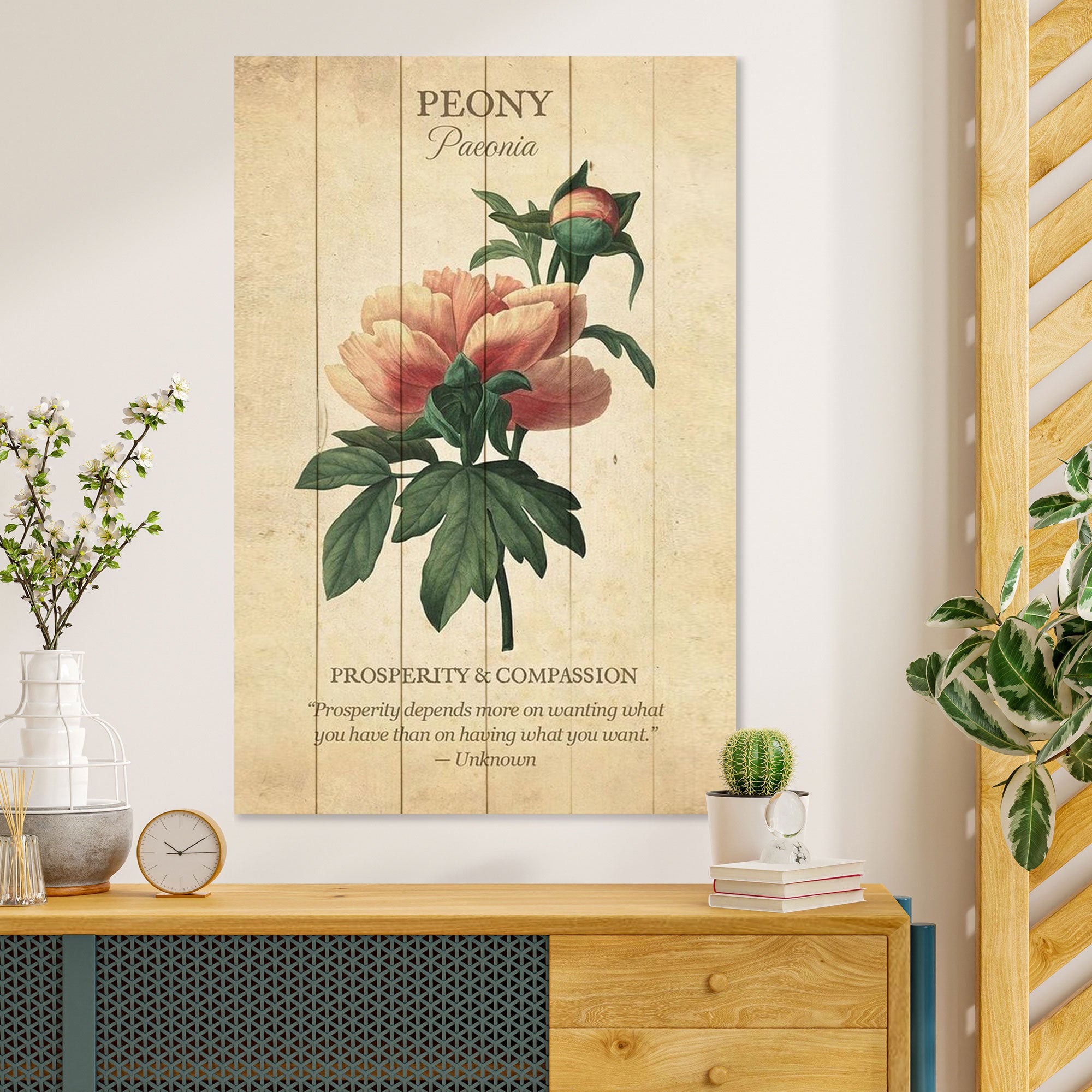 Wood Picture Peony Flower-20x30 cm