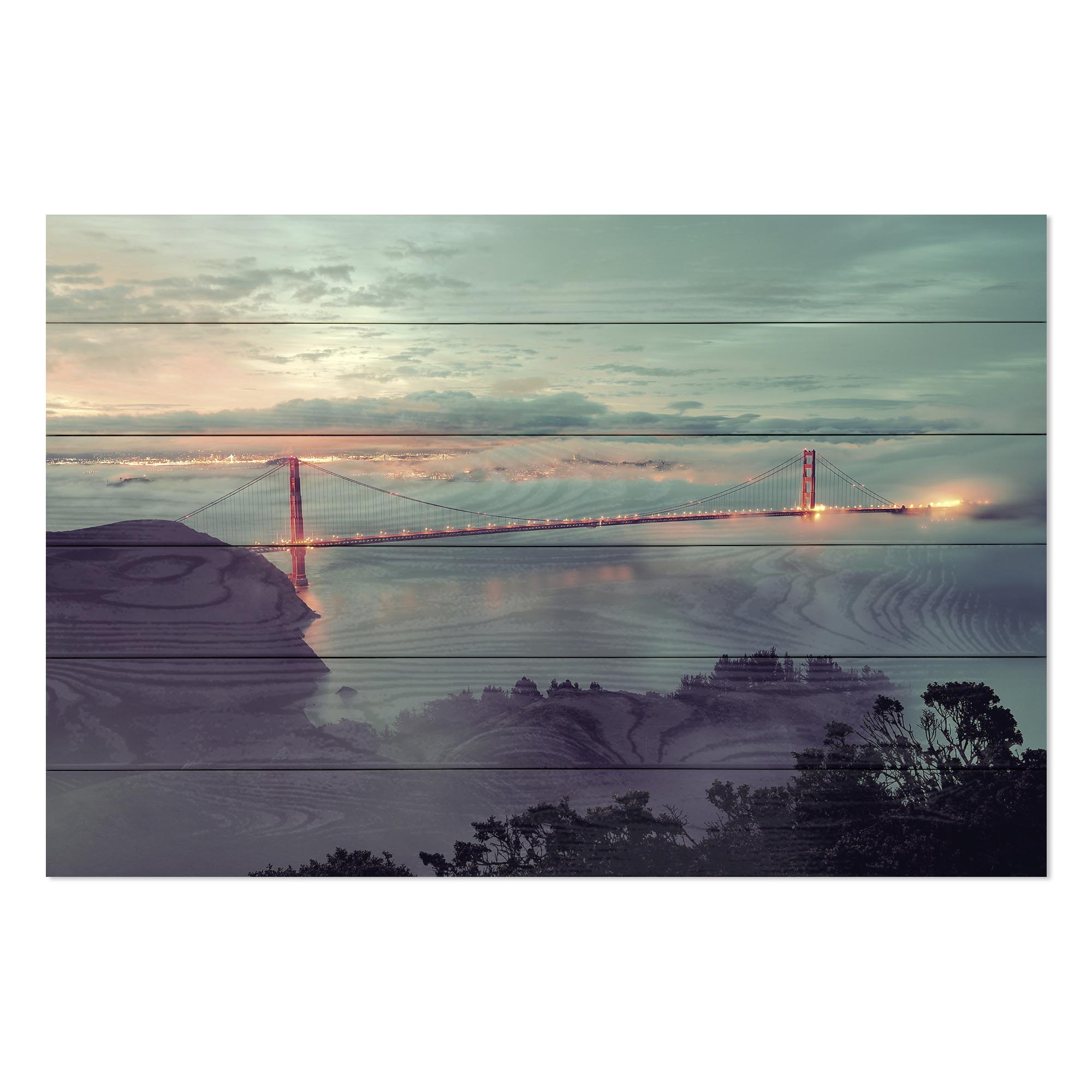 Obraz Wood Golden Gate Bridge v hmle