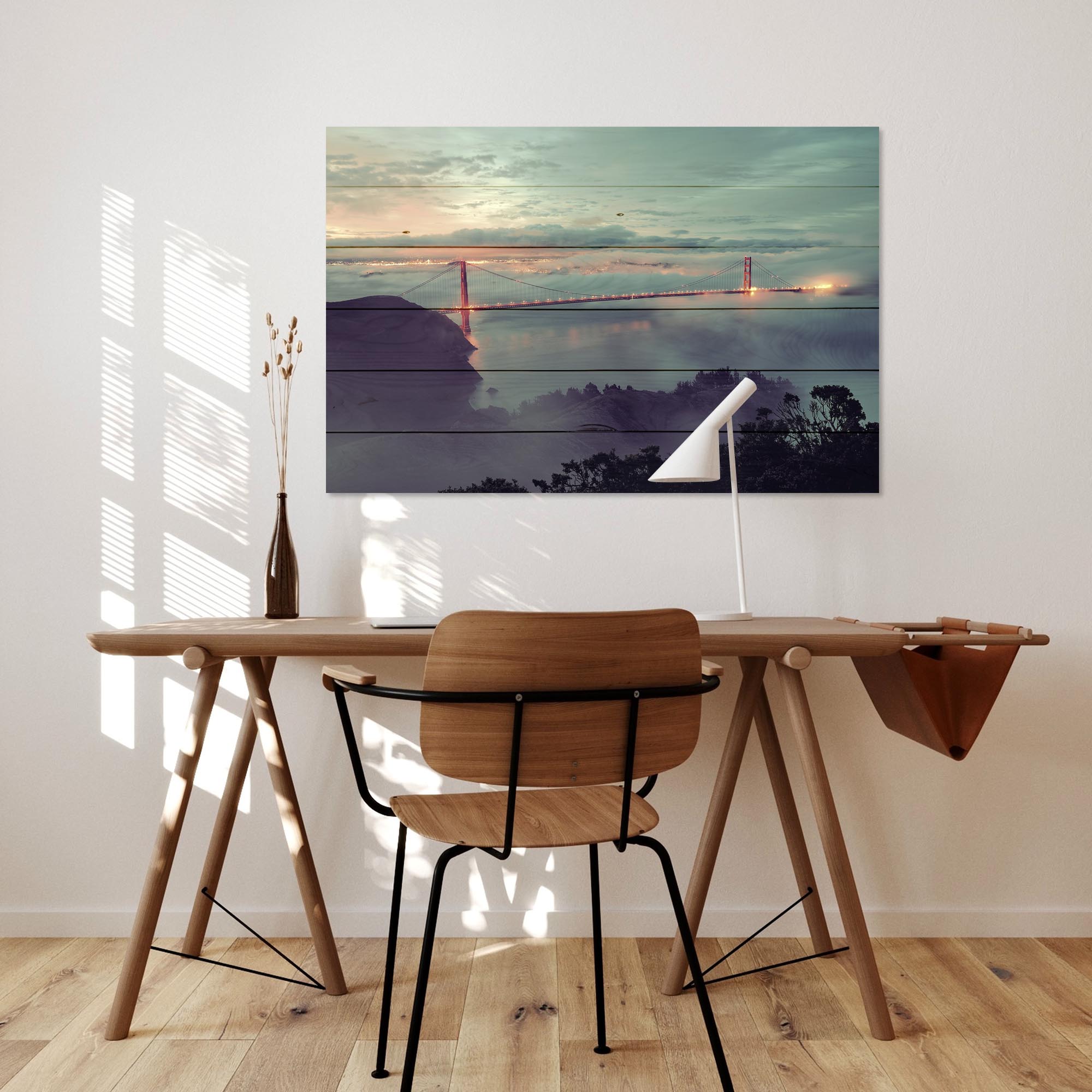 Obraz Wood Golden Gate Bridge v hmle