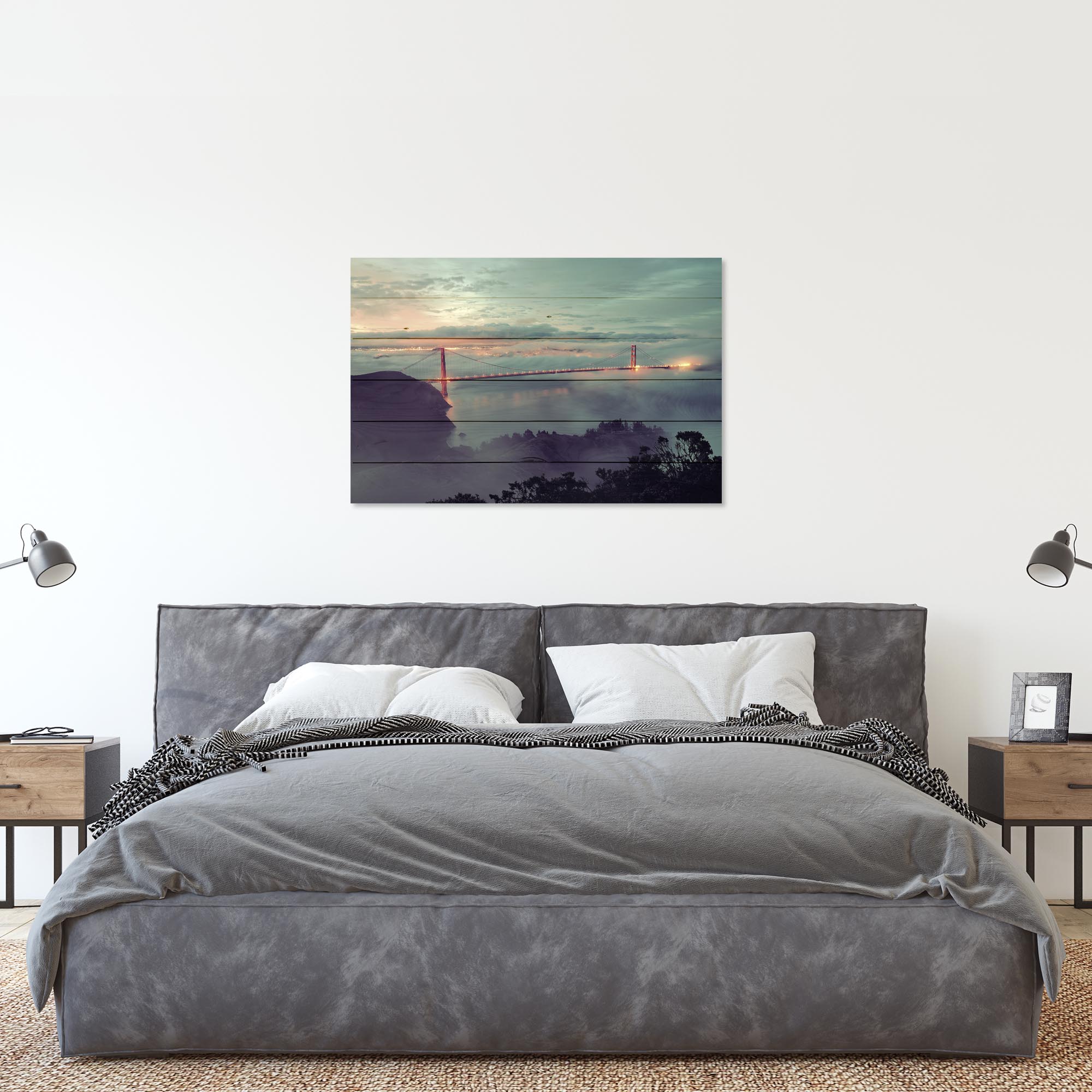 Obraz Wood Golden Gate Bridge v hmle