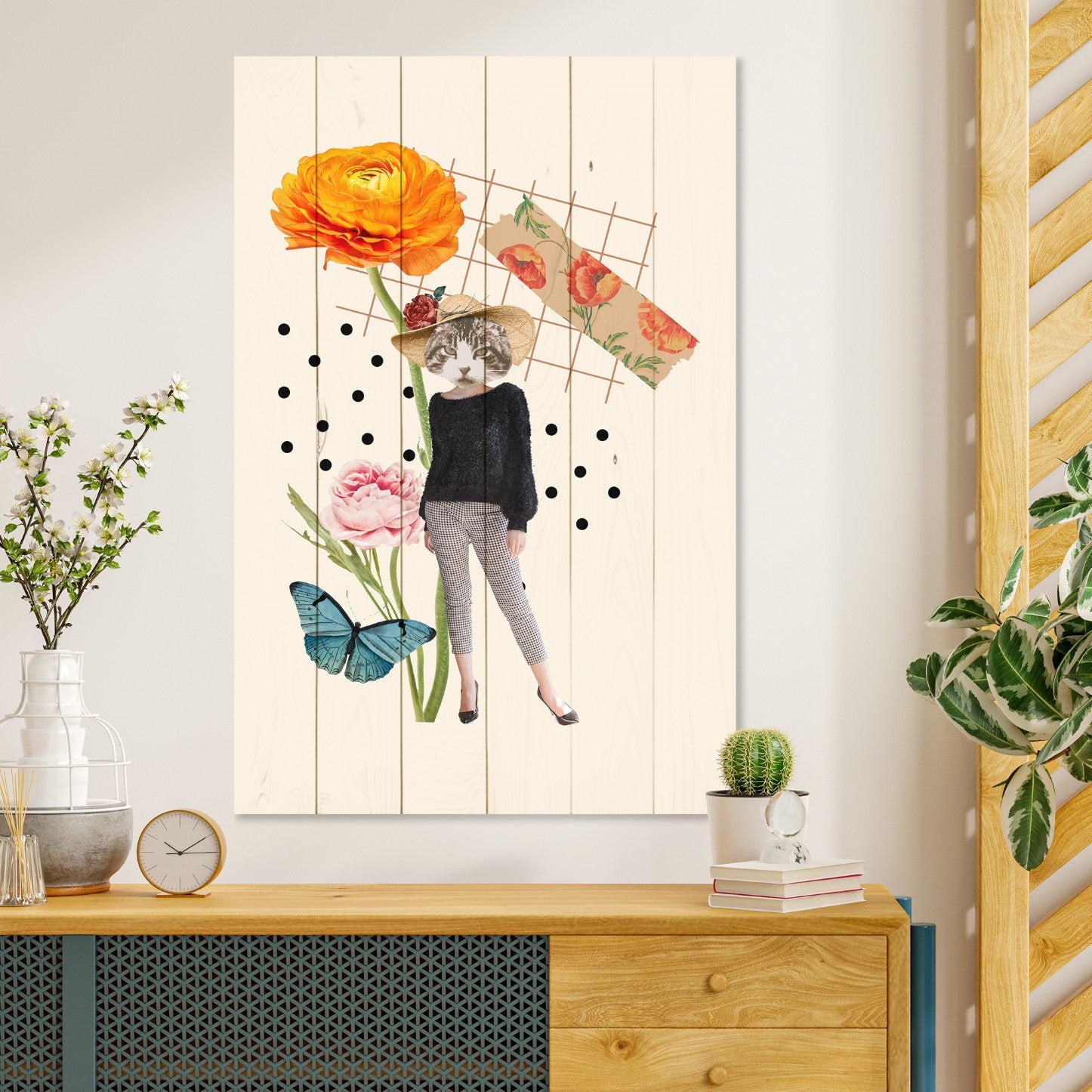 Obraz Wood Ženský estetický prvok Mačka-60x90 cm