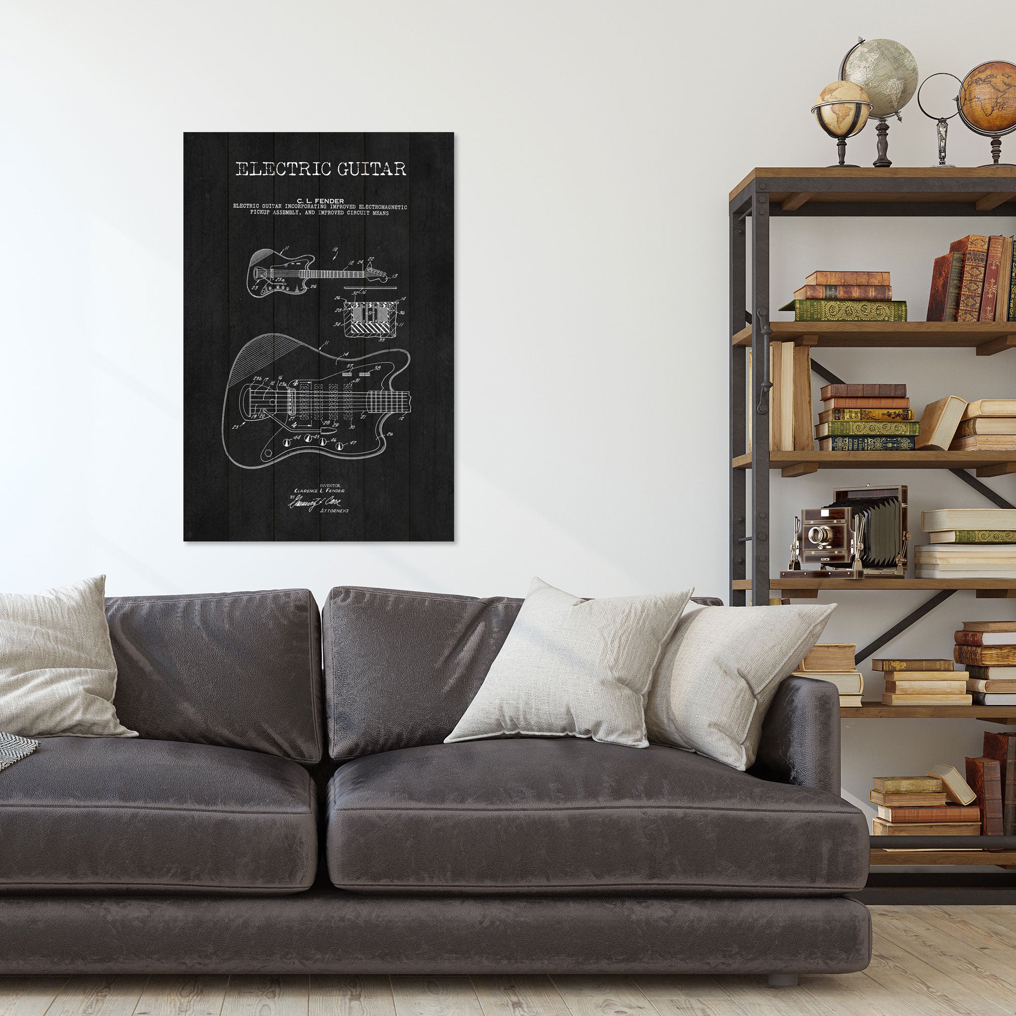 Obraz Wood Elektrická gitara čierna-60x90 cm