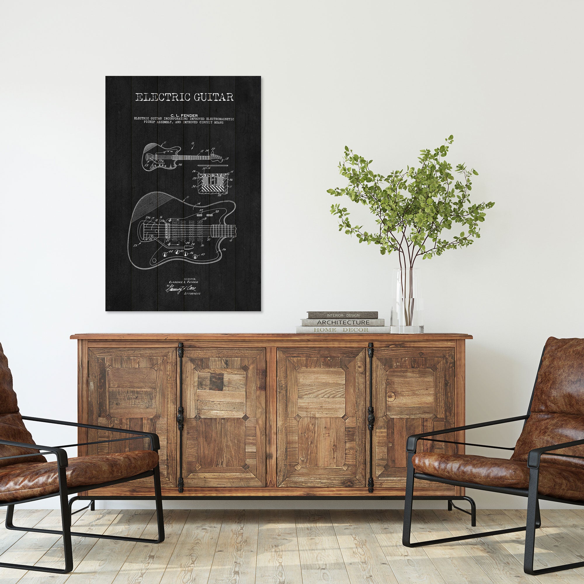 Obraz Wood Elektrická gitara čierna-60x90 cm