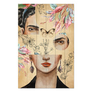 Obraz Wood Koláž Frida a Kvet-20x30 cm