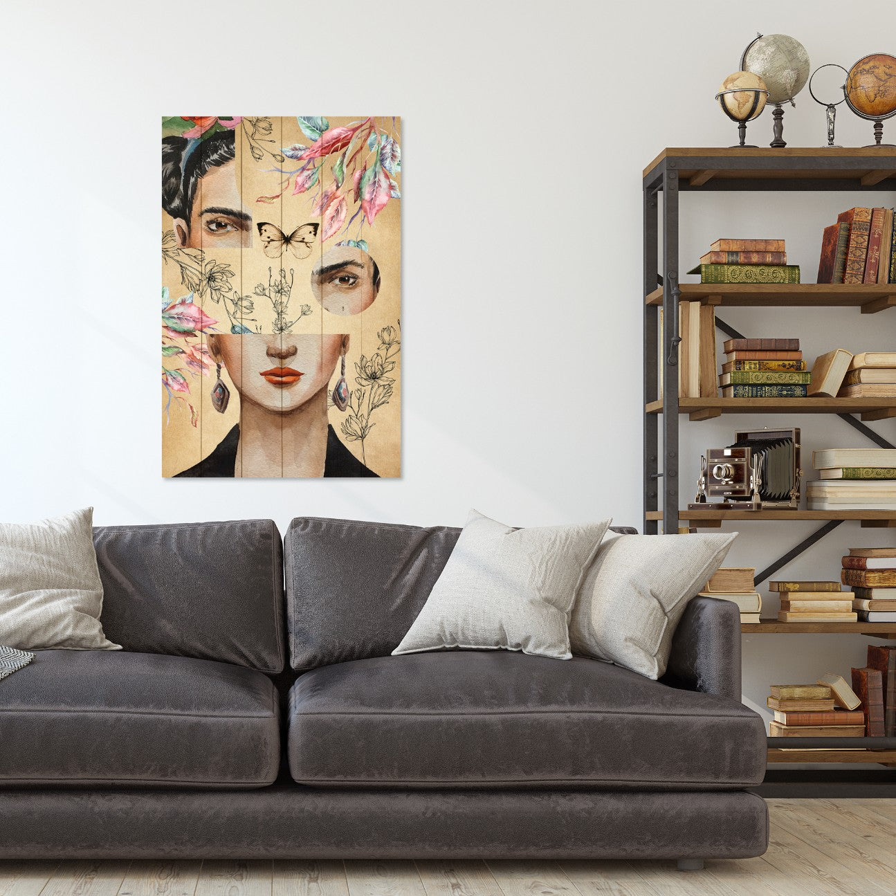Obraz Wood Koláž Frida a Kvet-40x60 cm