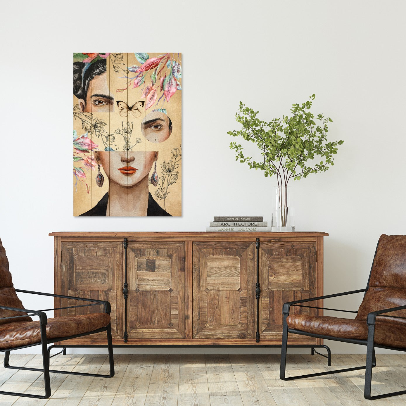 Obraz Wood Koláž Frida a Kvet-20x30 cm
