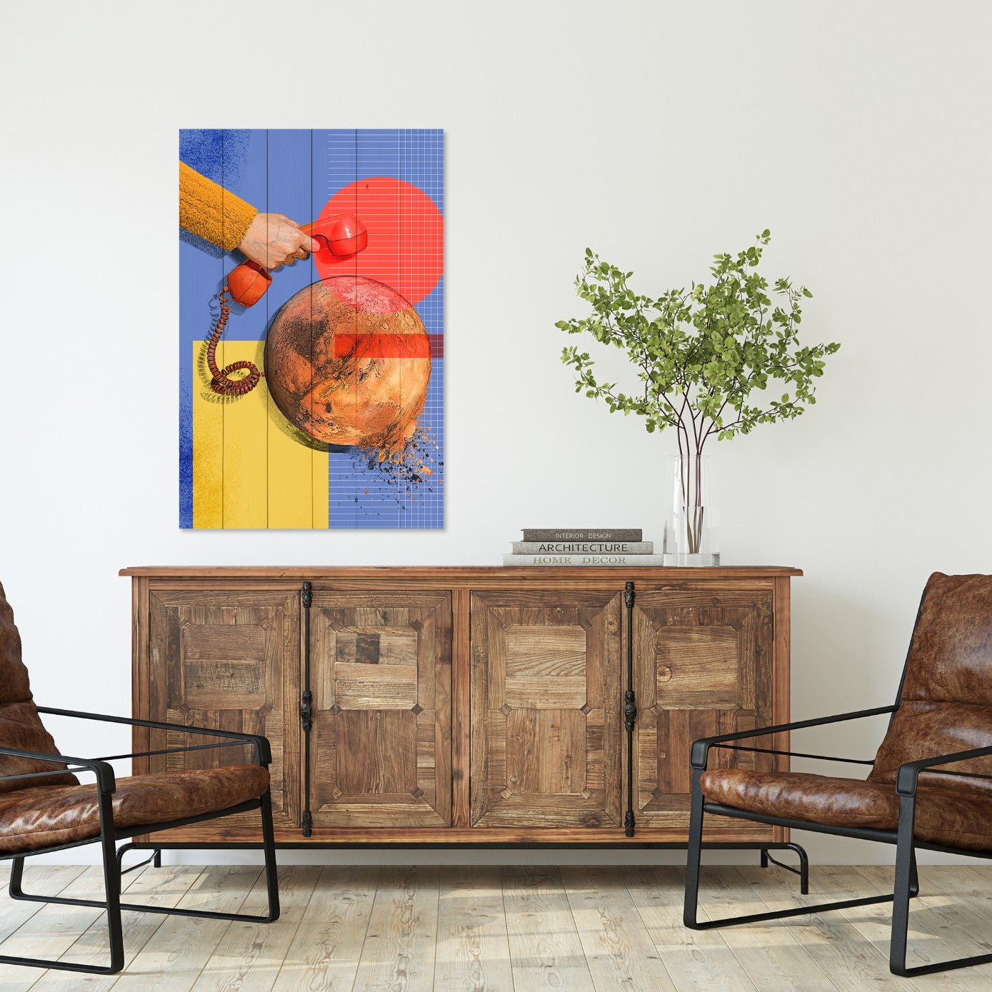 Obraz Wood Umelecký červený telefón-40x60 cm