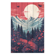 Obraz Wood Hory a mesiac - 30x30 cm