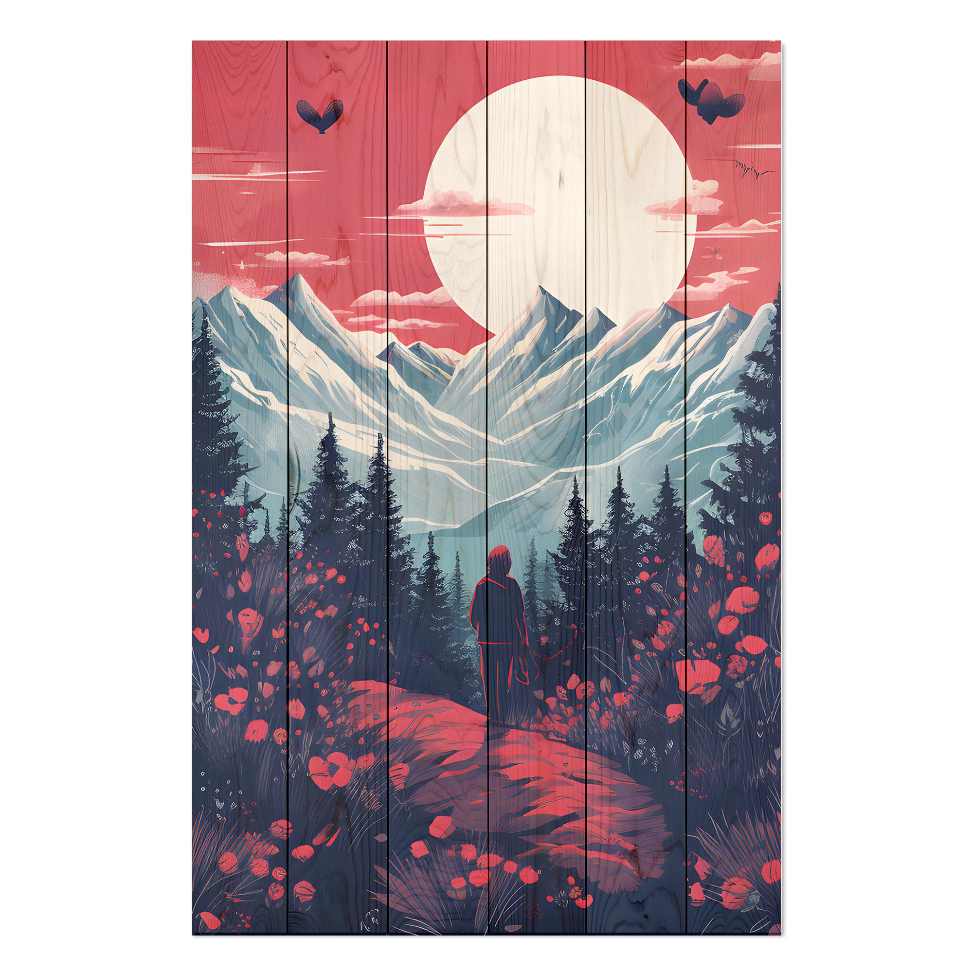Obraz Wood Hory a mesiac - 40x60 cm