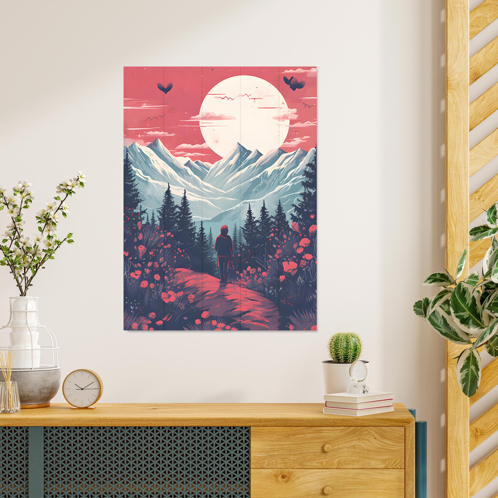 Obraz Wood Hory a mesiac - 60x90 cm