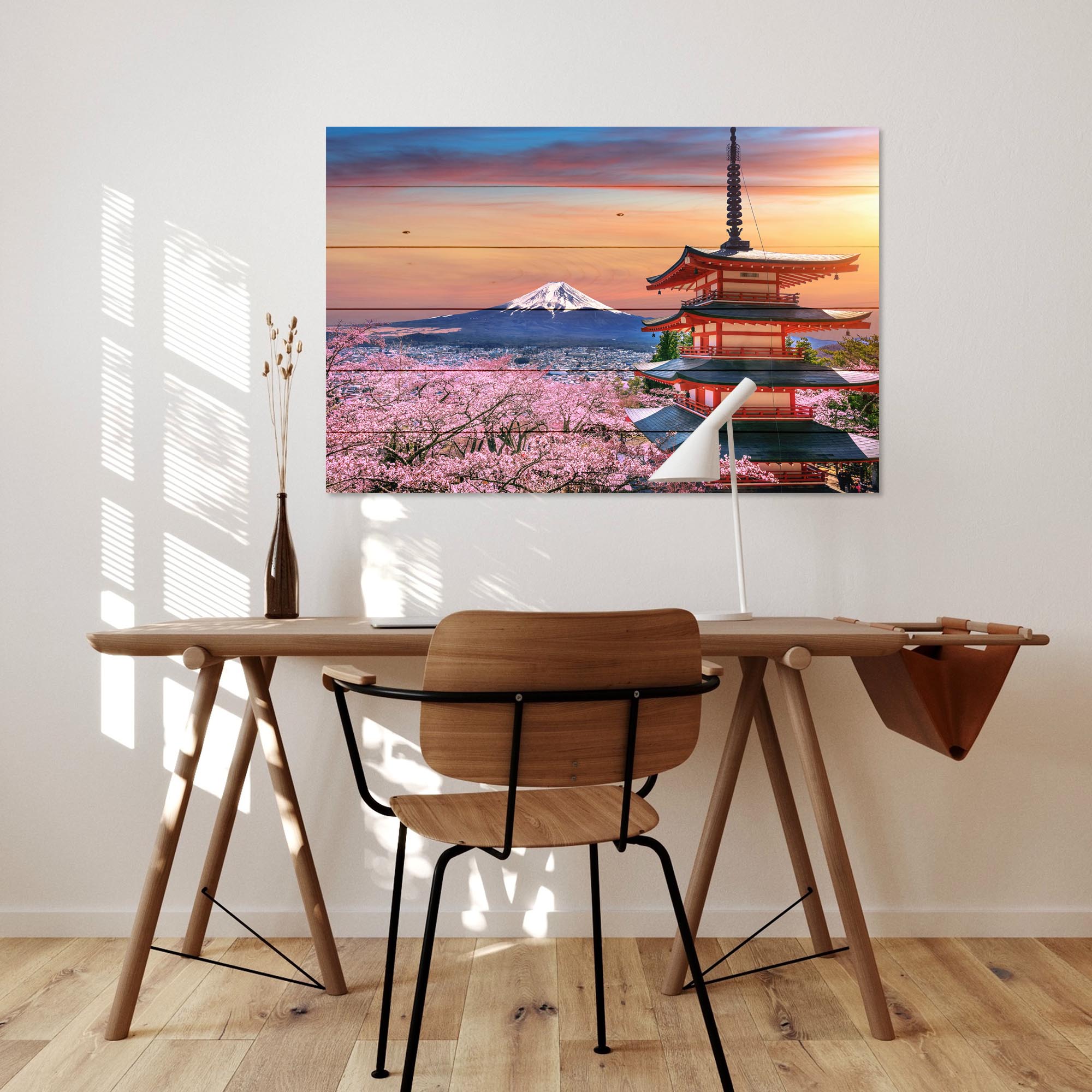 Obraz Wood Čerešňové kvety a hora Fuji-50x70 cm