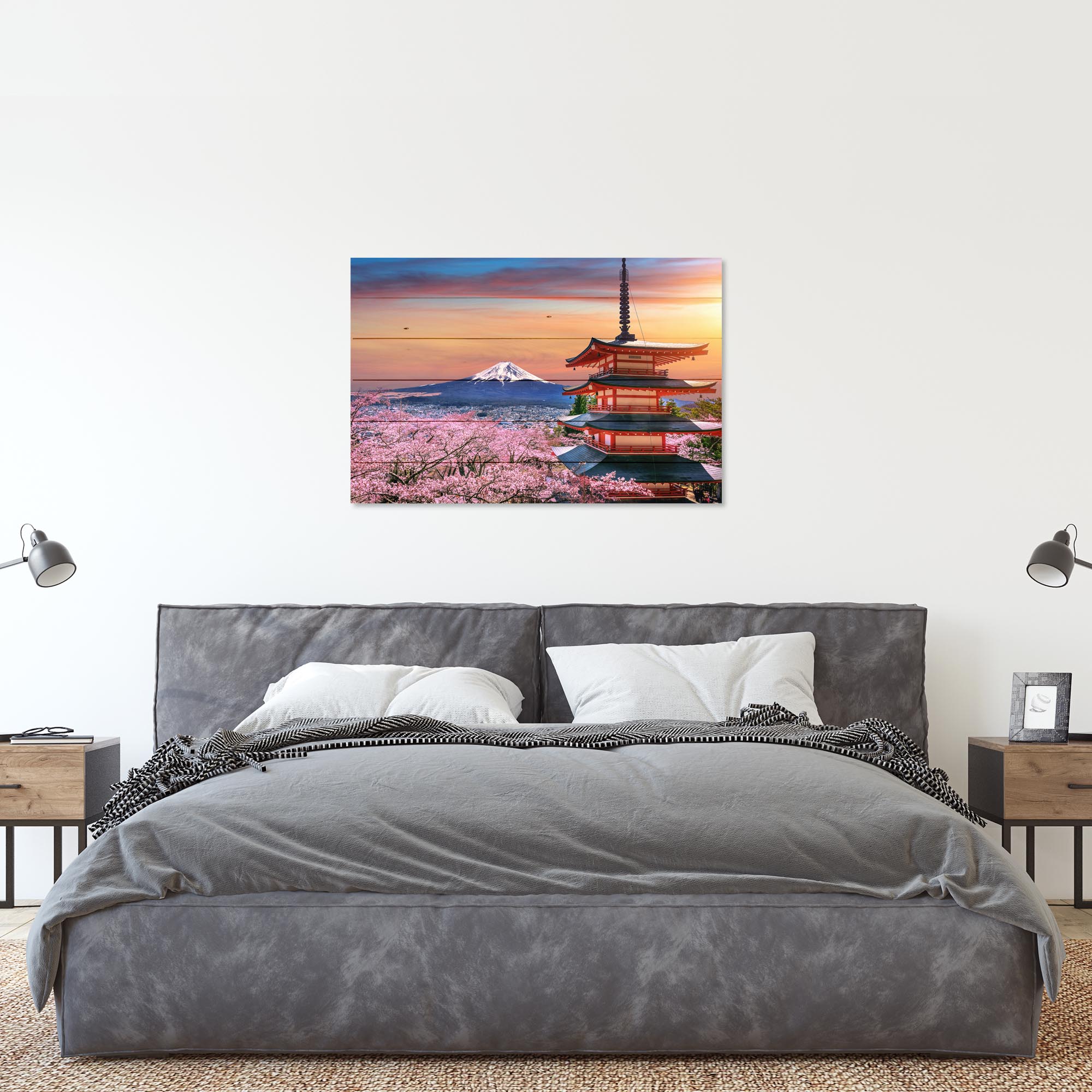 Obraz Wood Čerešňové kvety a hora Fuji-60x90 cm