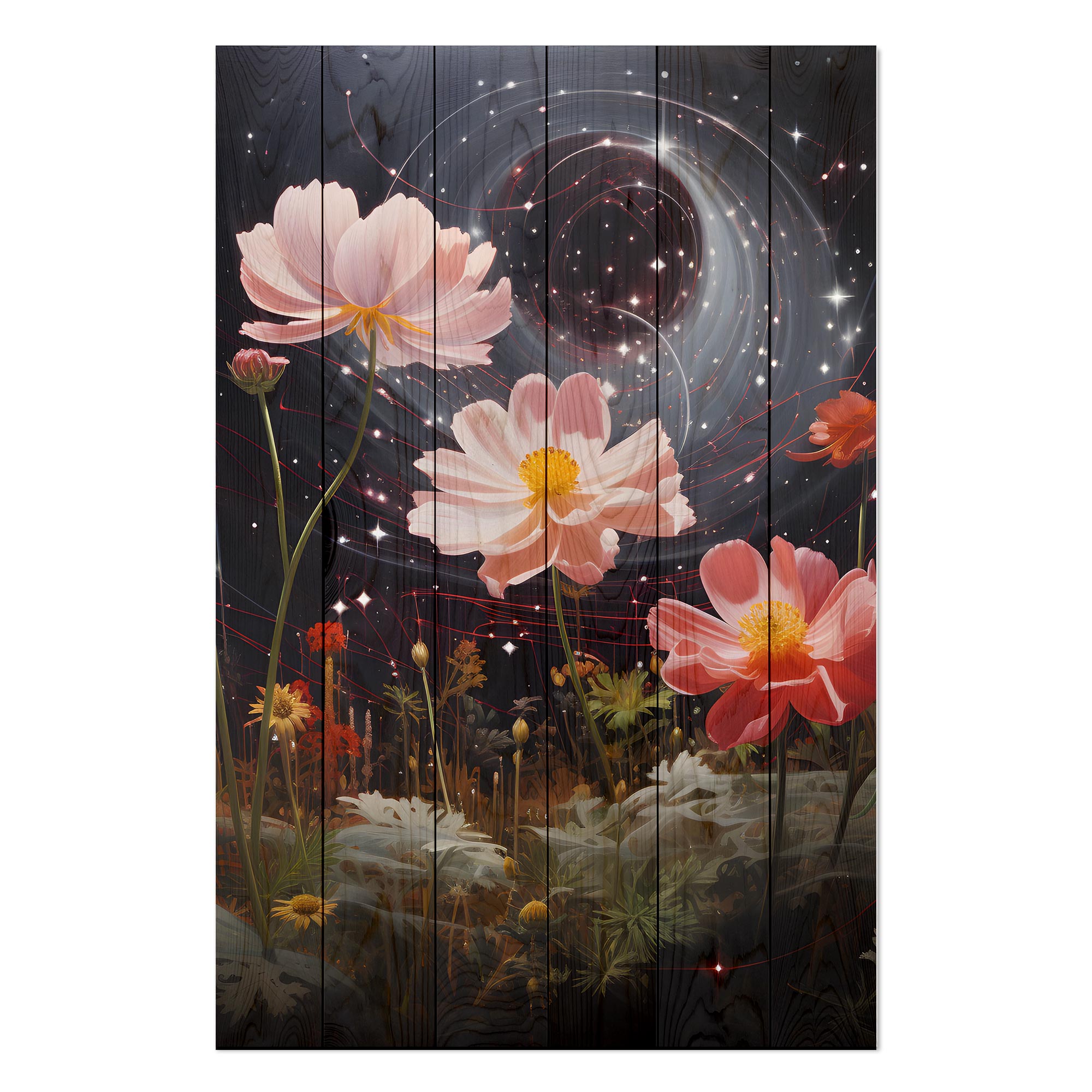 Obraz Wood Galaktické kvety-40x60 cm