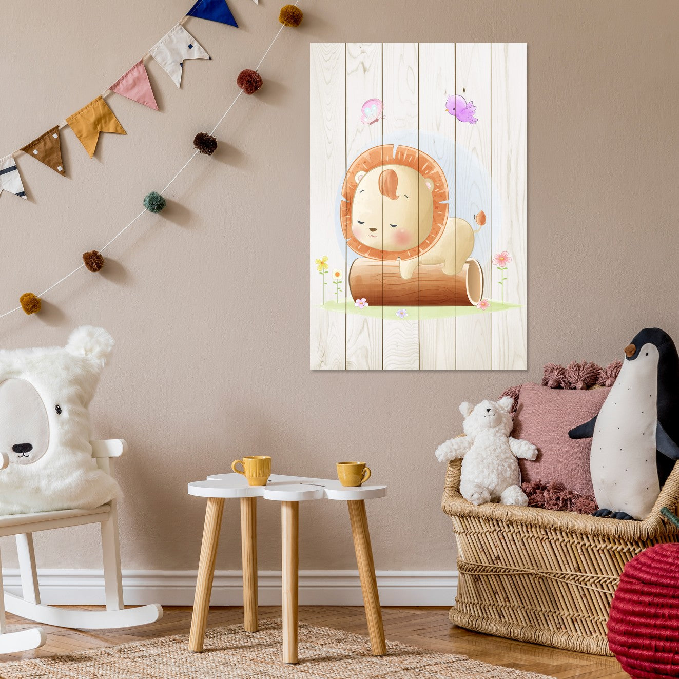 Obraz Wood Spiaci malý lev-40x60 cm