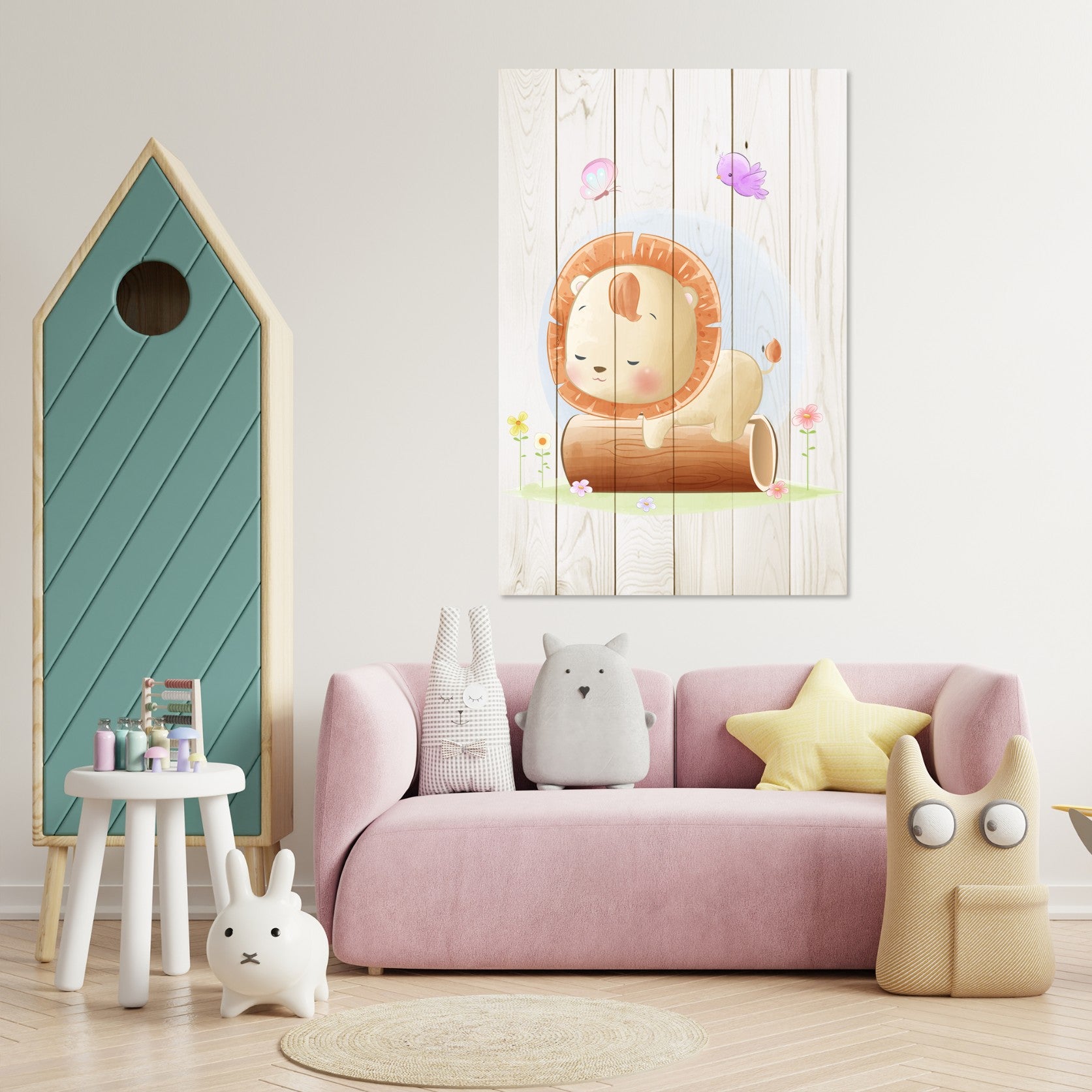 Obraz Wood Spiaci malý lev-40x60 cm