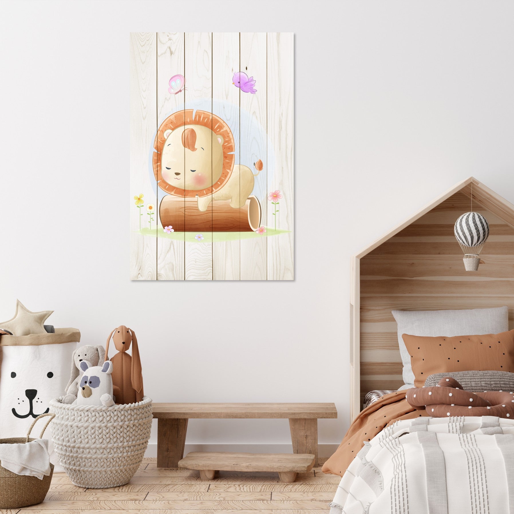 Obraz Wood Spiaci malý lev-40x60 cm