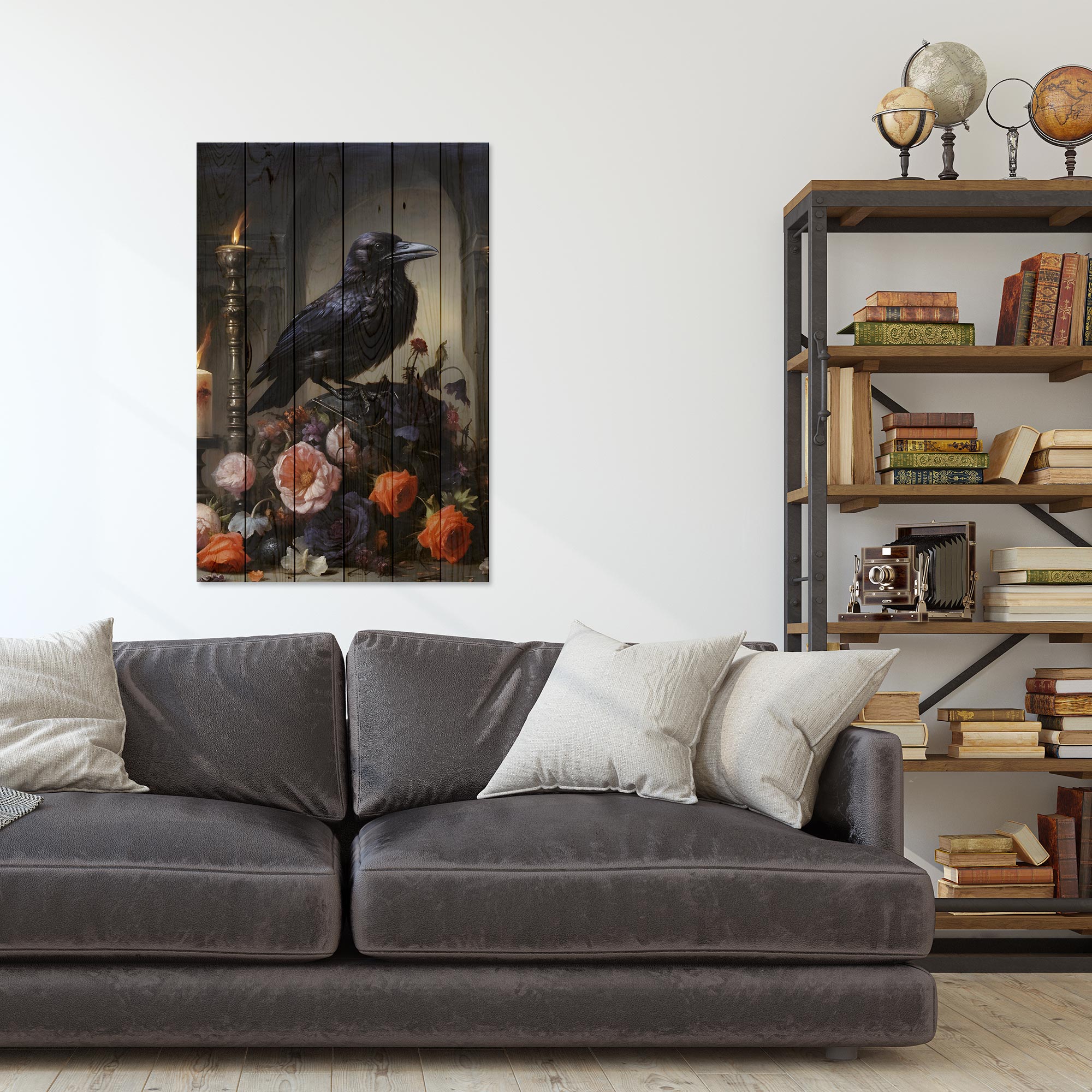 Obraz Wood Havran Dark Academia-60x90 cm
