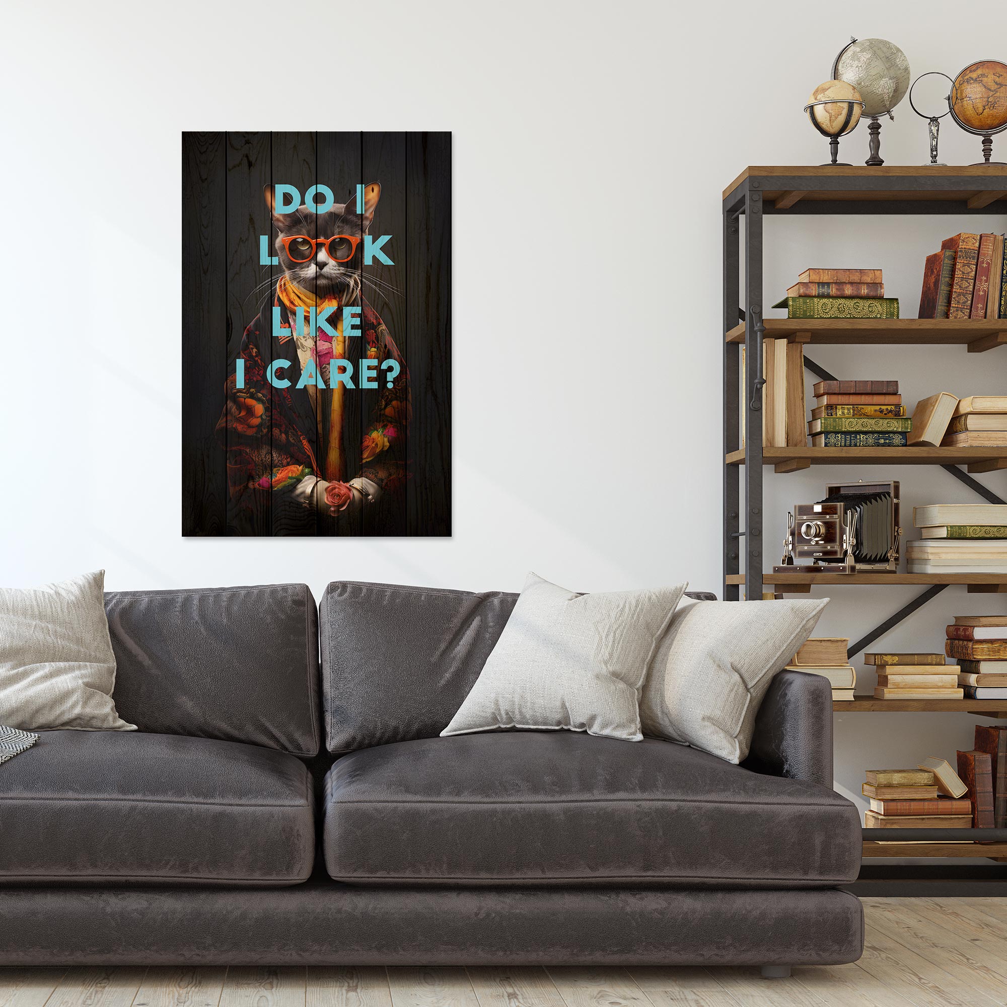 Obraz Wood Vyzerám, že ma to zaujíma mačka-30x40 cm