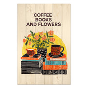 Bild Wood Kaffee Bücher Blumen-30x30 cm