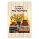 Bild Wood Kaffee Bücher Blumen-30x30 cm