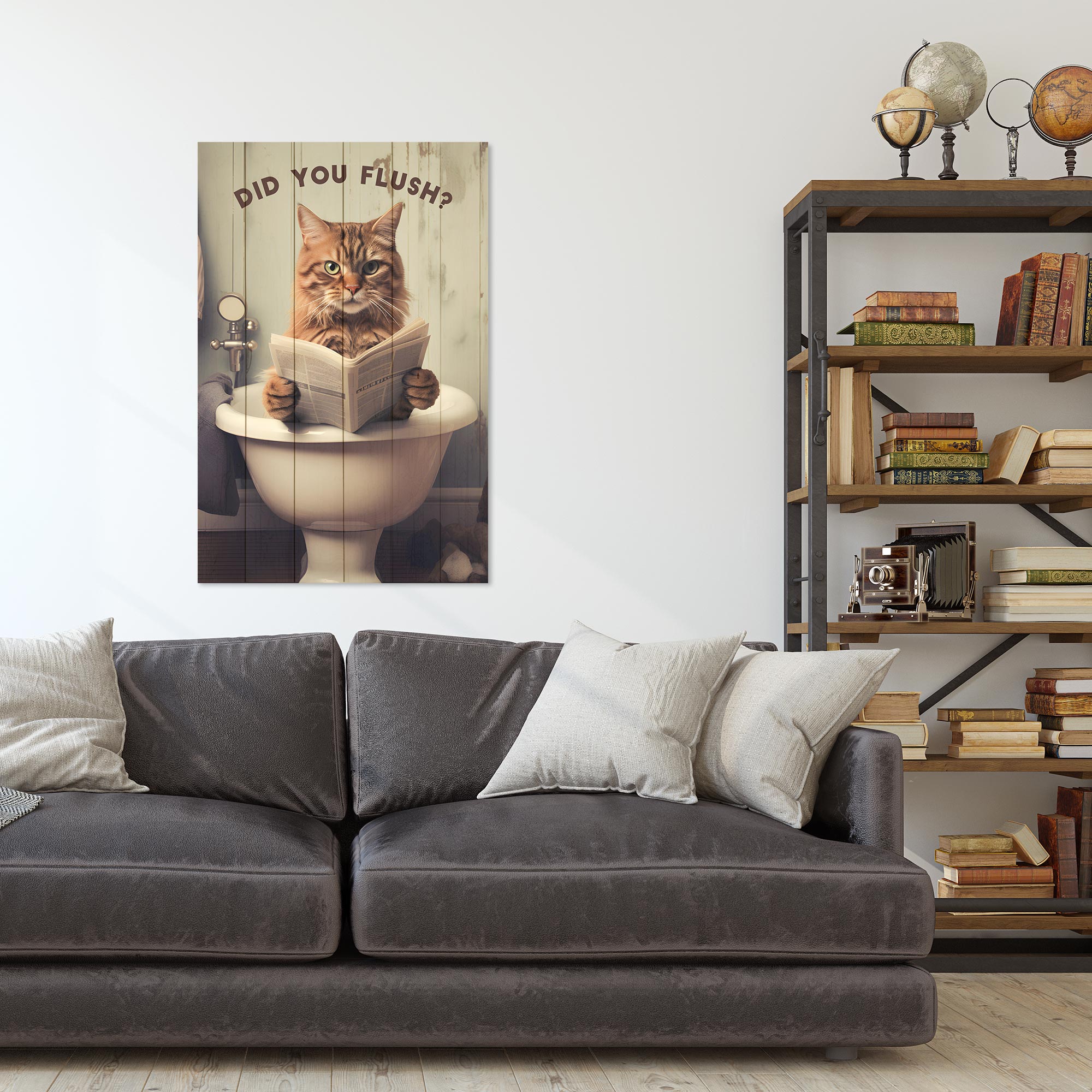 Obraz Wood Spláchol si Mačka-50x70 cm