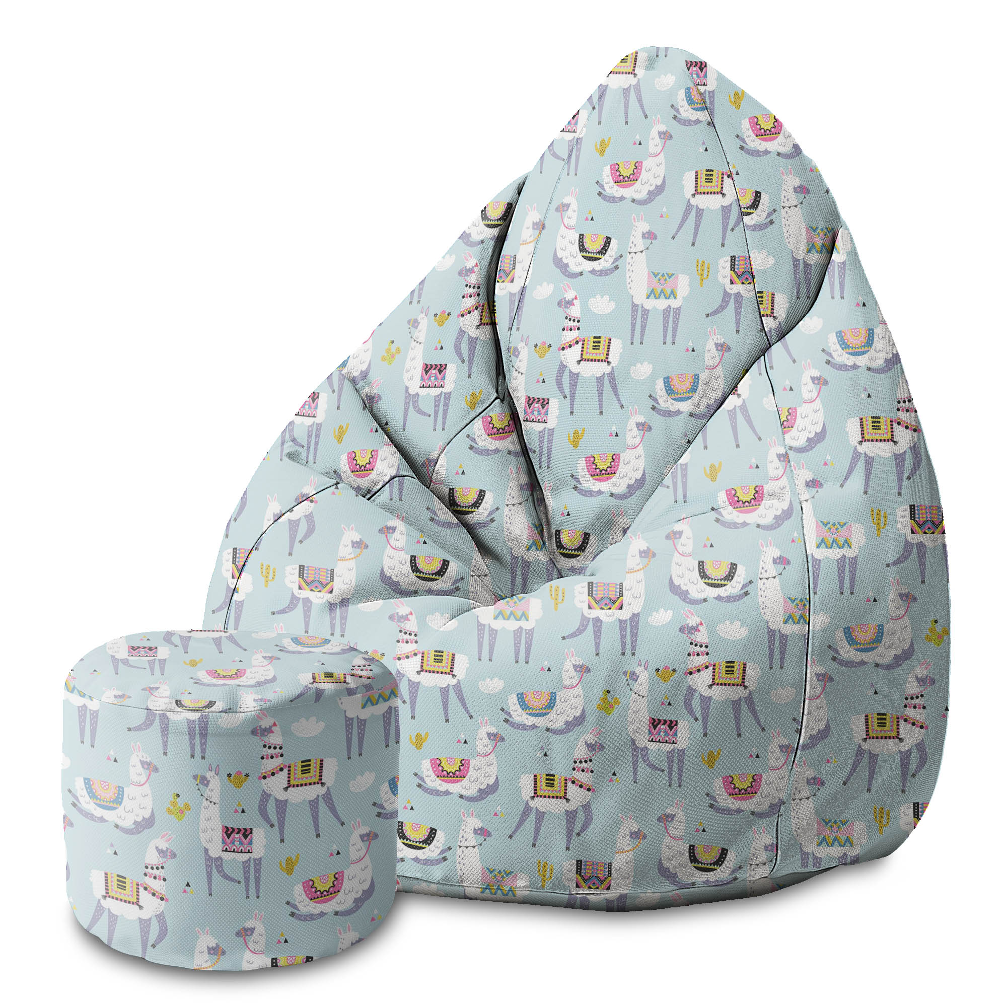 Okrúhly puf podnožka Lama a kaktus-Oxford