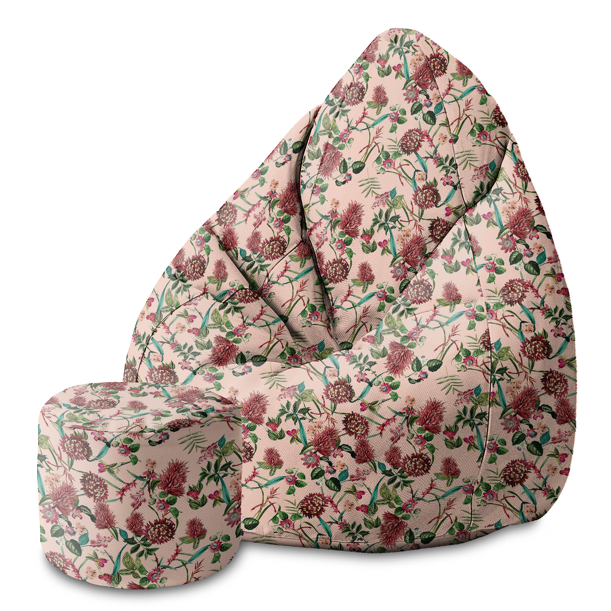 Puf kulatý podnožka Dark Jungle Pink-Oxford