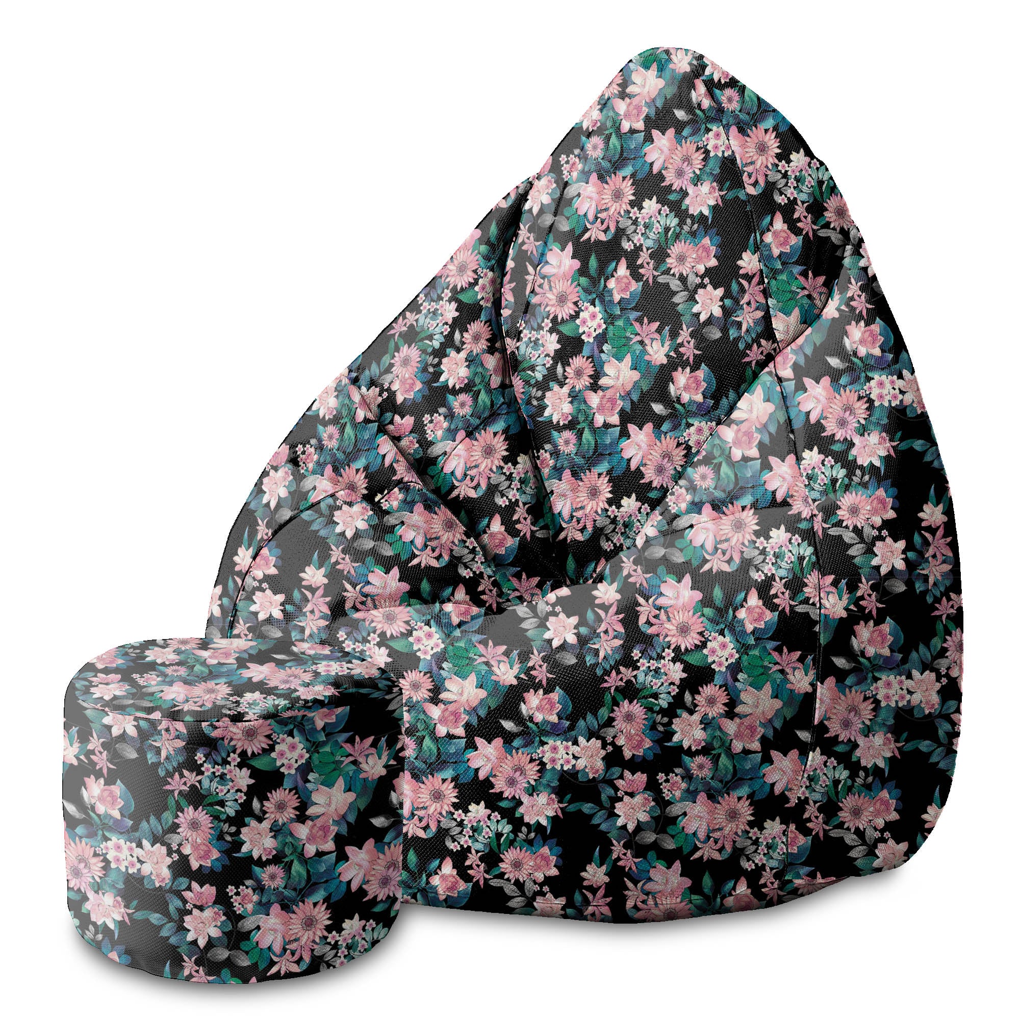 Kulatá podnožka Puf Dark Botanical Pink-Oxford