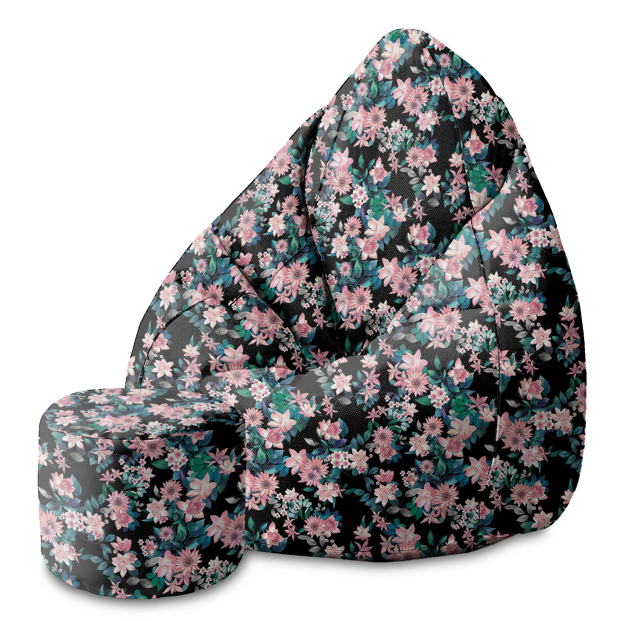 Okrúhly puf podnožka Dark Botanical Pink
