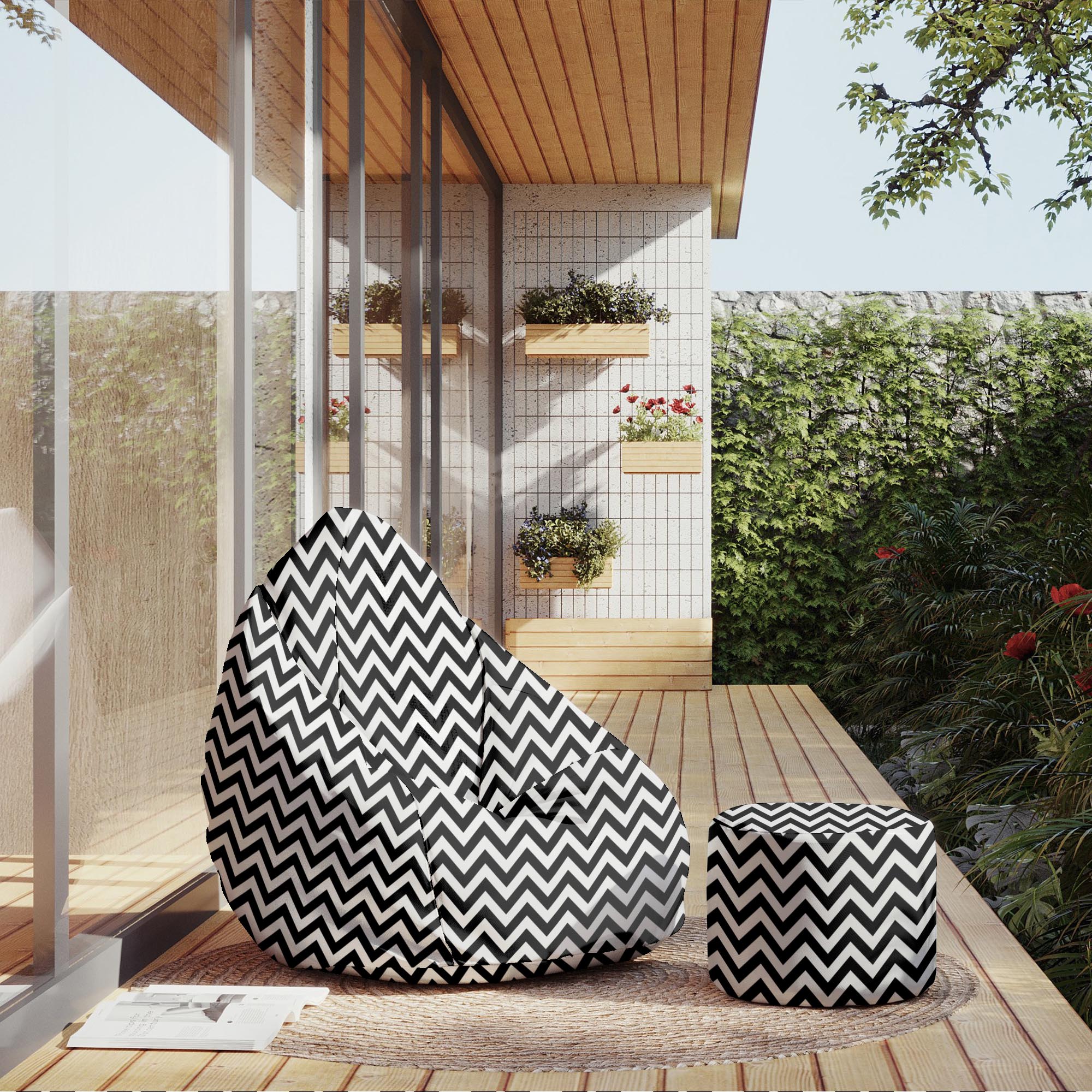 Okrúhly puf podnožka Zig Zag Black