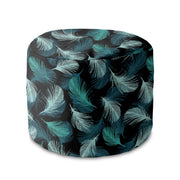 Round Pouf Footstool Turquoise Feathers-Panama