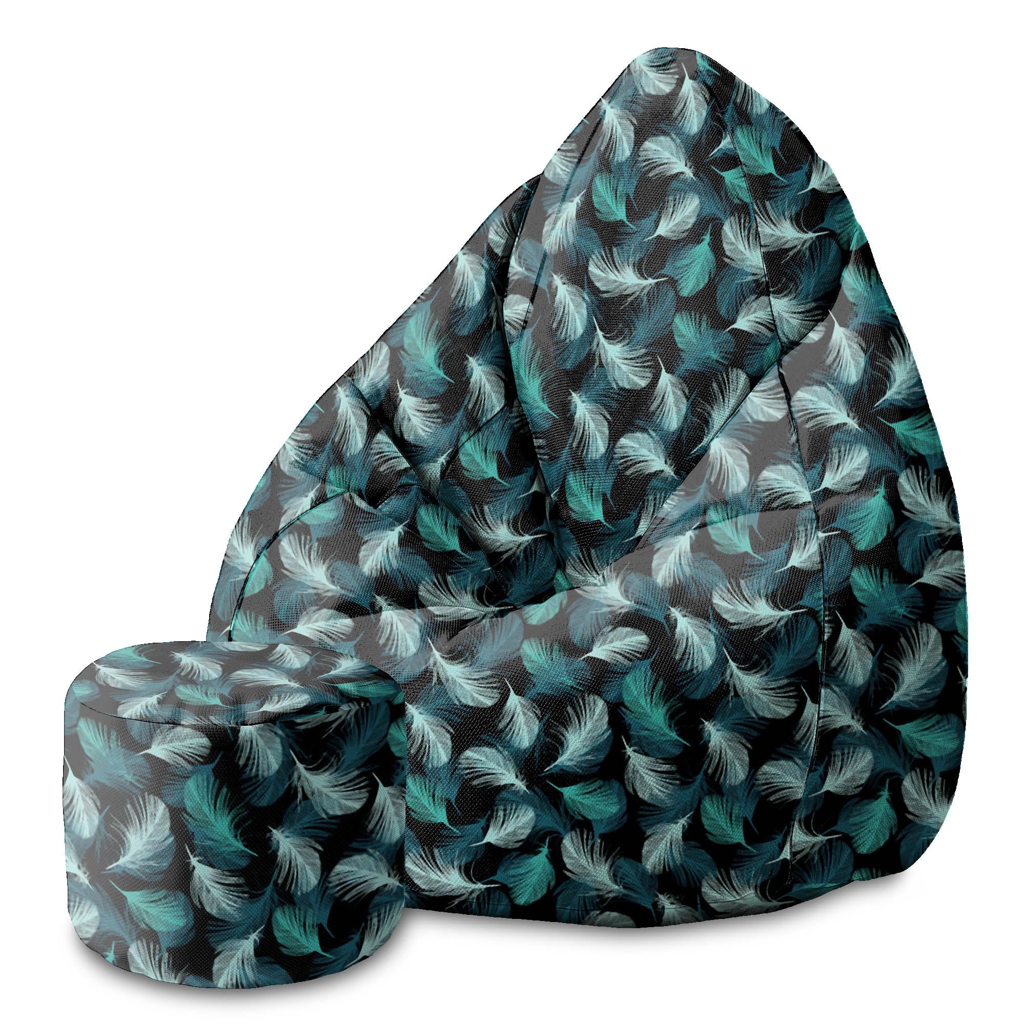 Round Pouf Footstool Turquoise Feathers-Panama