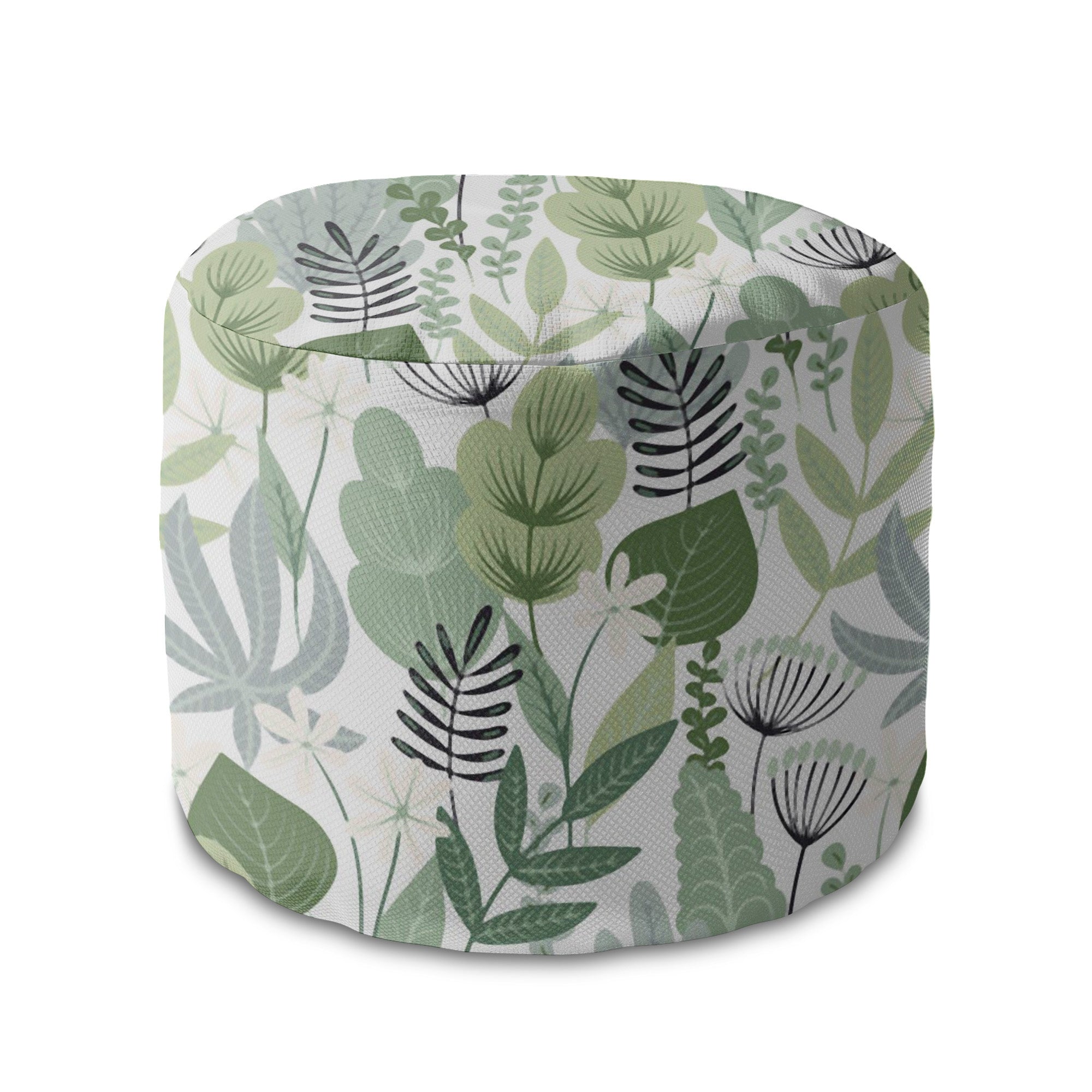 Round Pouf Footrest Flowers and Grass