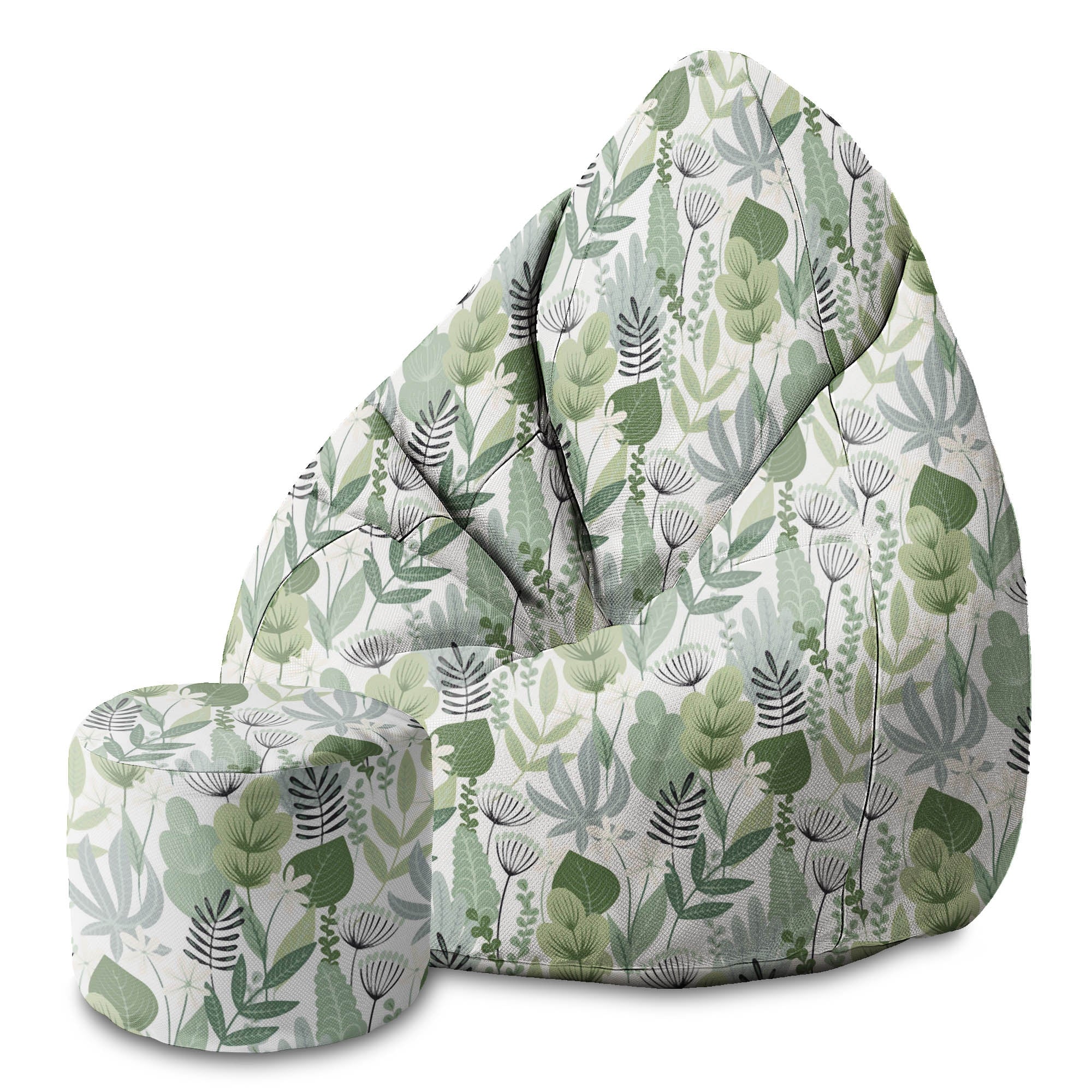 Round Pouf Footrest Flowers and Grass