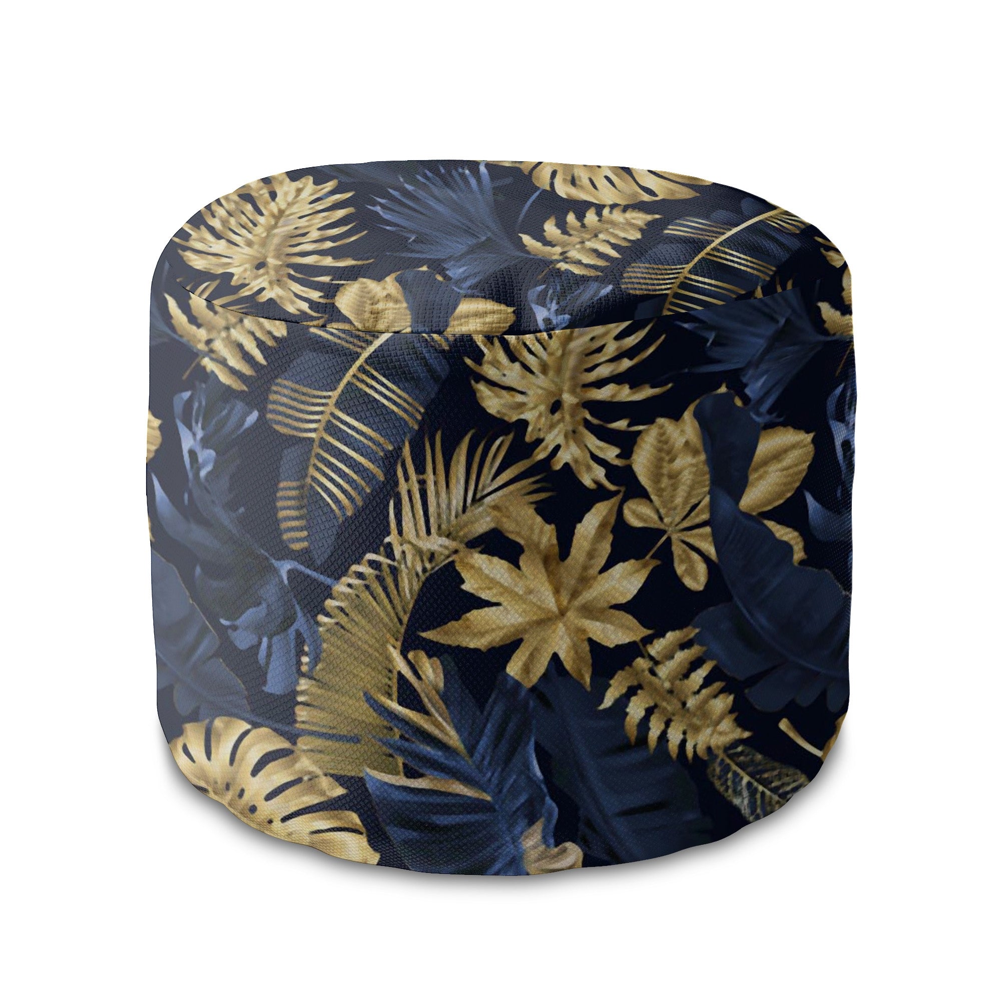 Okrúhly puf podnožka Monstera Gold Navy Blue-Oxford