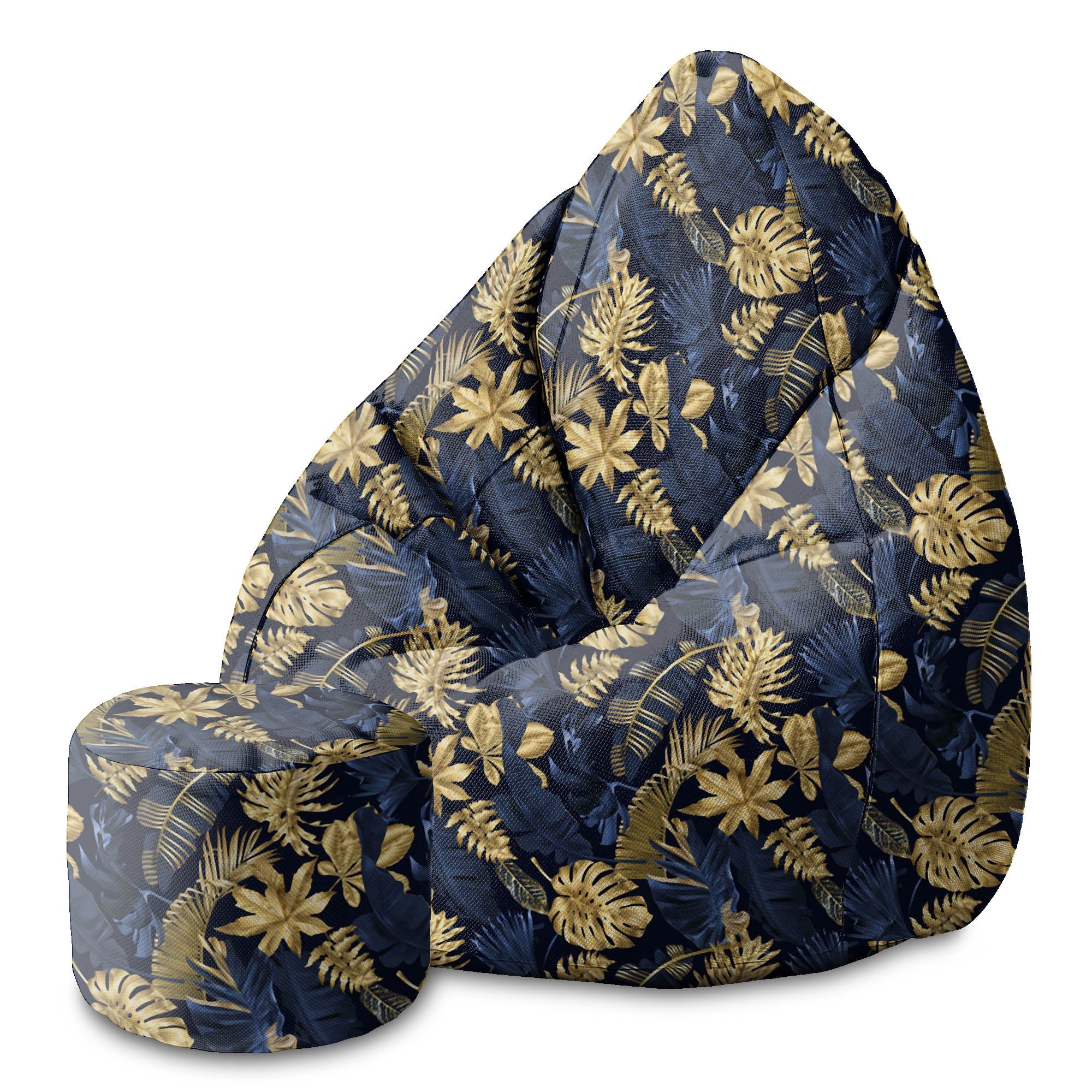 Okrúhly puf podnožka Monstera Gold Navy Blue-Oxford