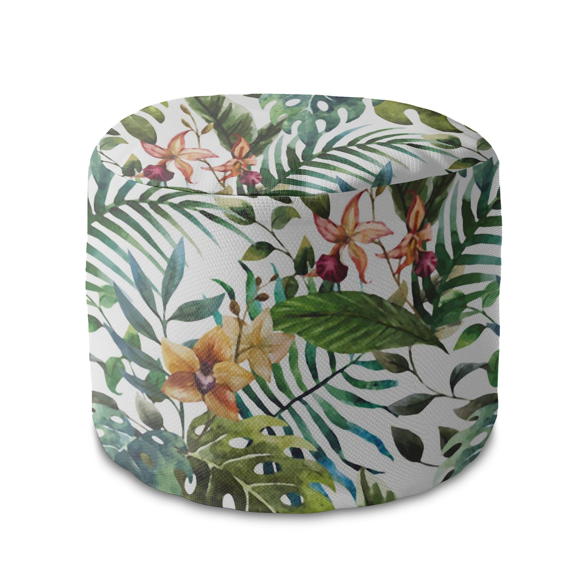 Runder Hocker Fußstütze Blumen Aquarell-Panama