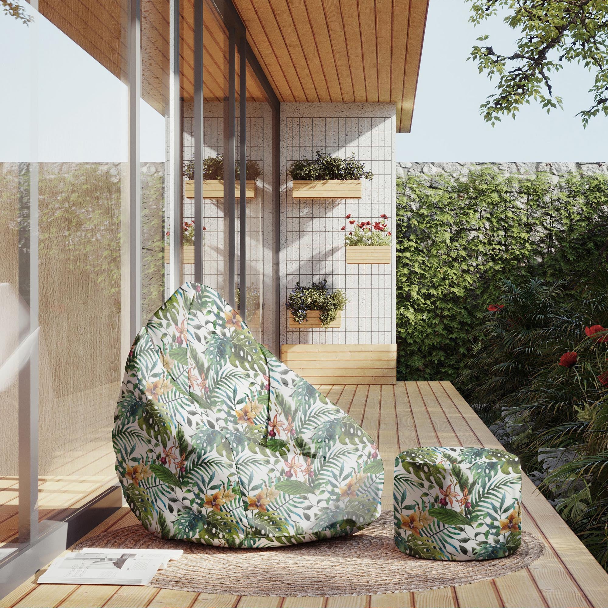 Runder Hocker Fußstütze Blumen Aquarell-Panama