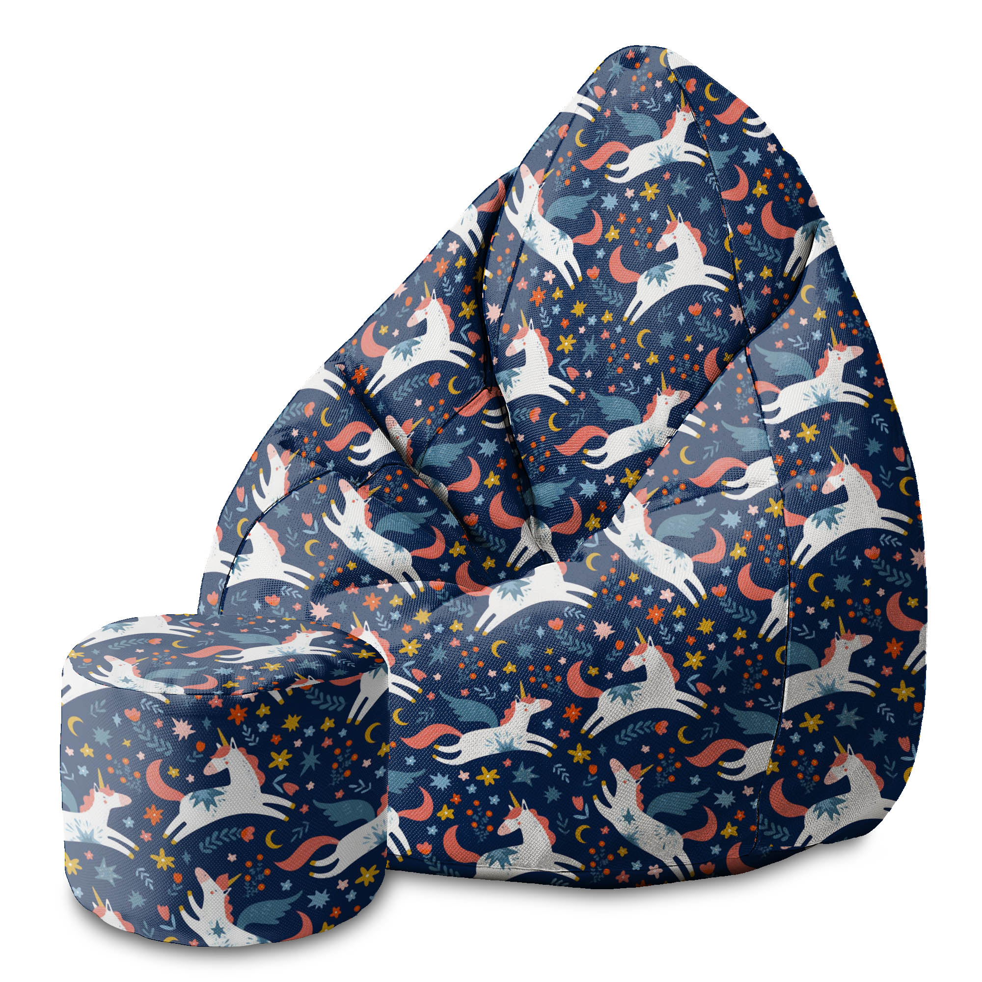 Round pouf footstool Fairy Unicorns-Panama